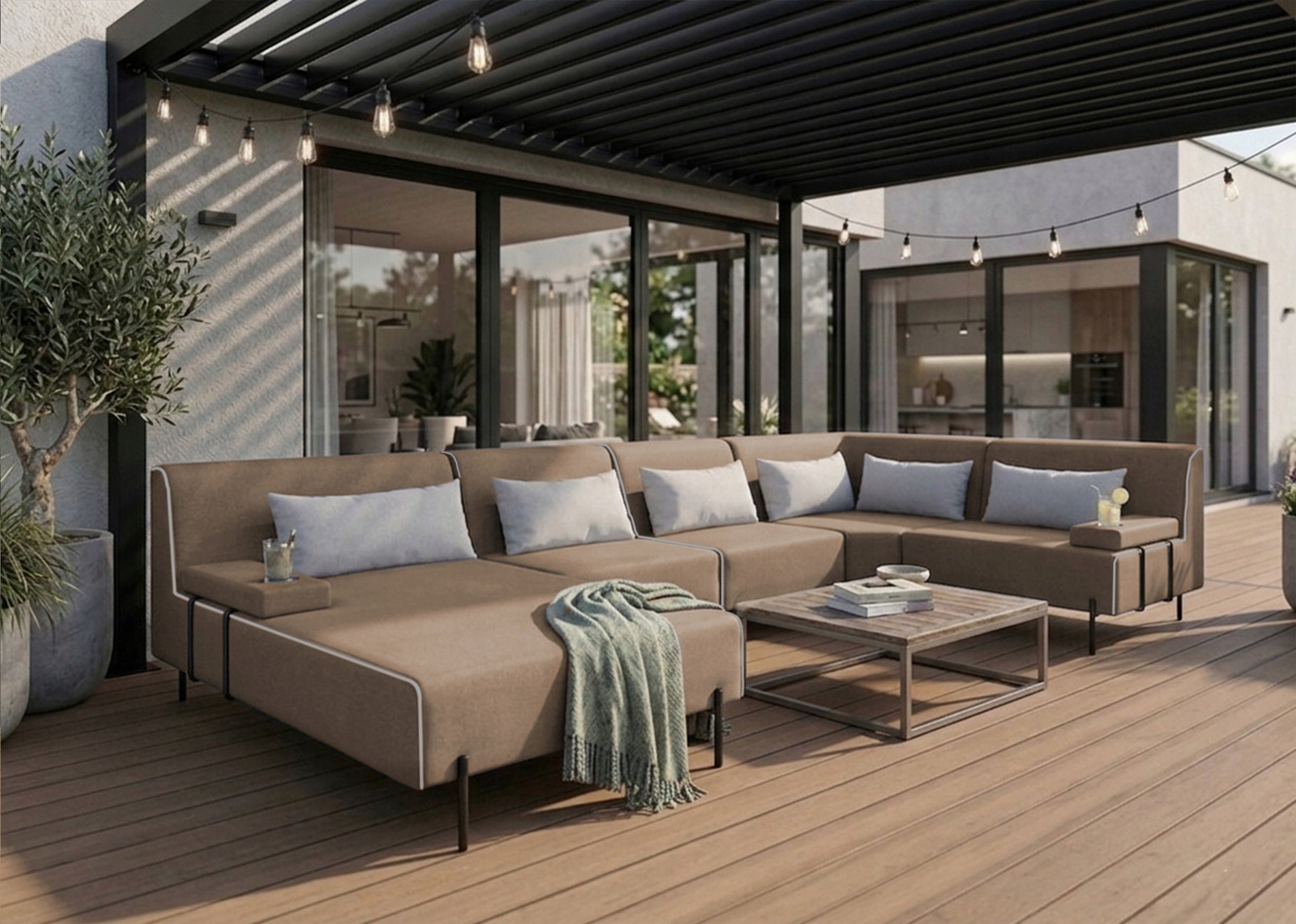 Garden corner sofa Borneo XL - Beige 370x222 cm Set LEFT