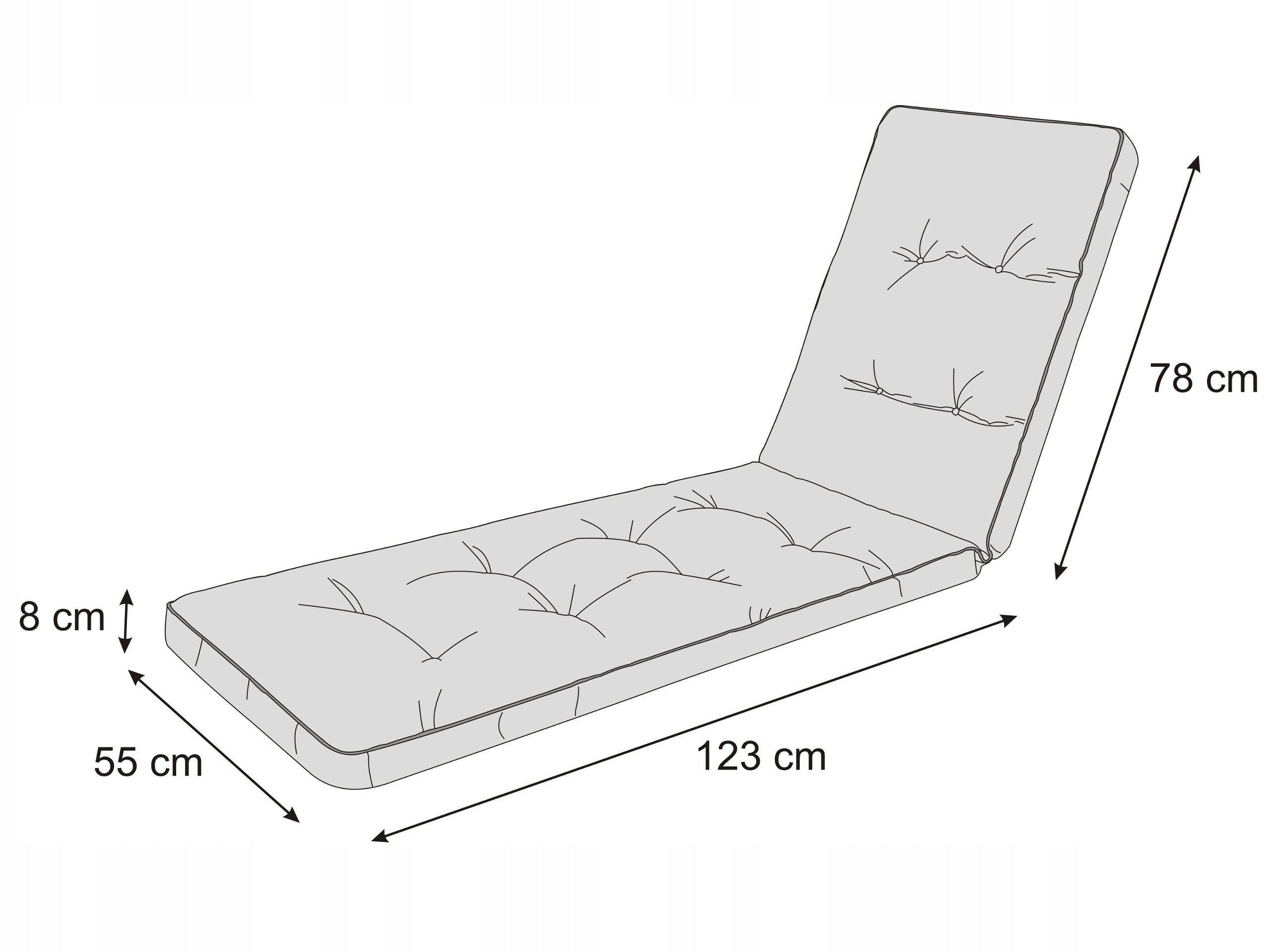 Garden cushion for long sunbed, Cushion waterproof anti UV 201x55 cm Cushion thickness 8 cm