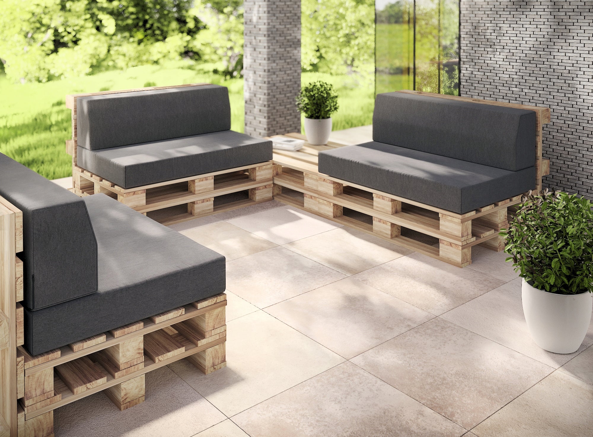 Garden cushions for pallets seat + corner FOAM 120x78x15 set Pillow length 120 cm