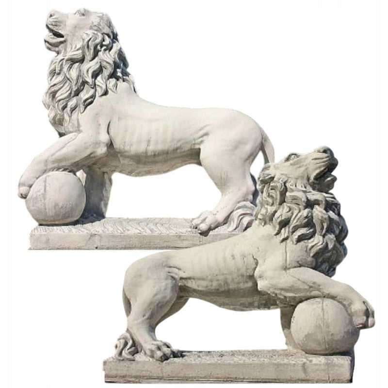 Garden figure Lion with ball pair right-left from concrete conglomerate AG-BET