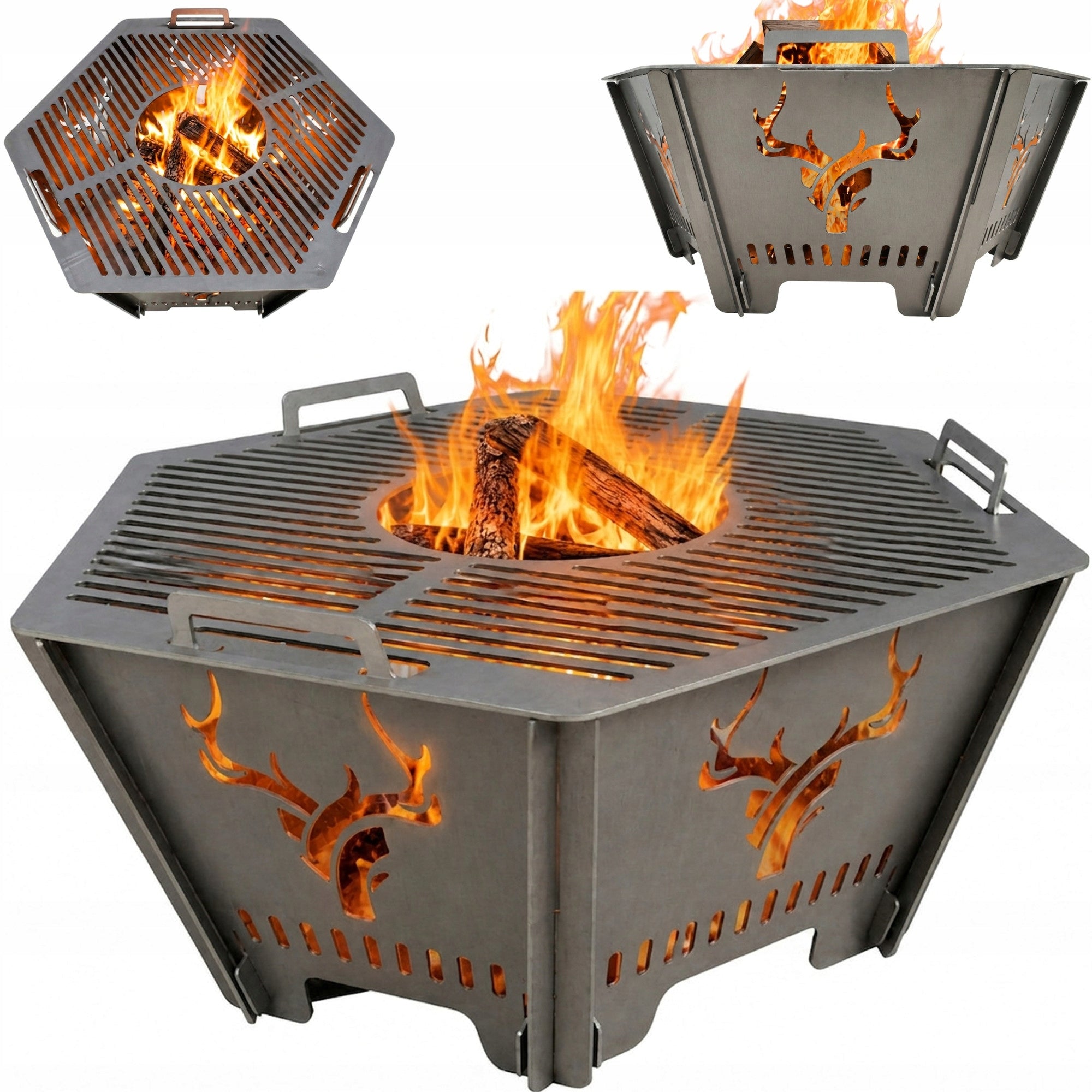 Garden fireplace Deer with grate 2in1 folding steel 3mm 74x34 per plot