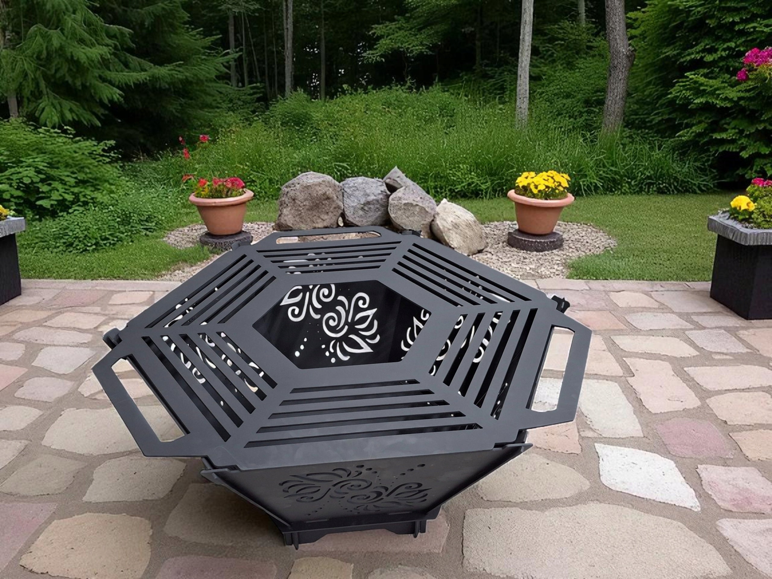 Garden fireplace for cauldron hunting pot 3mm sheet painted KW Packaging status original
