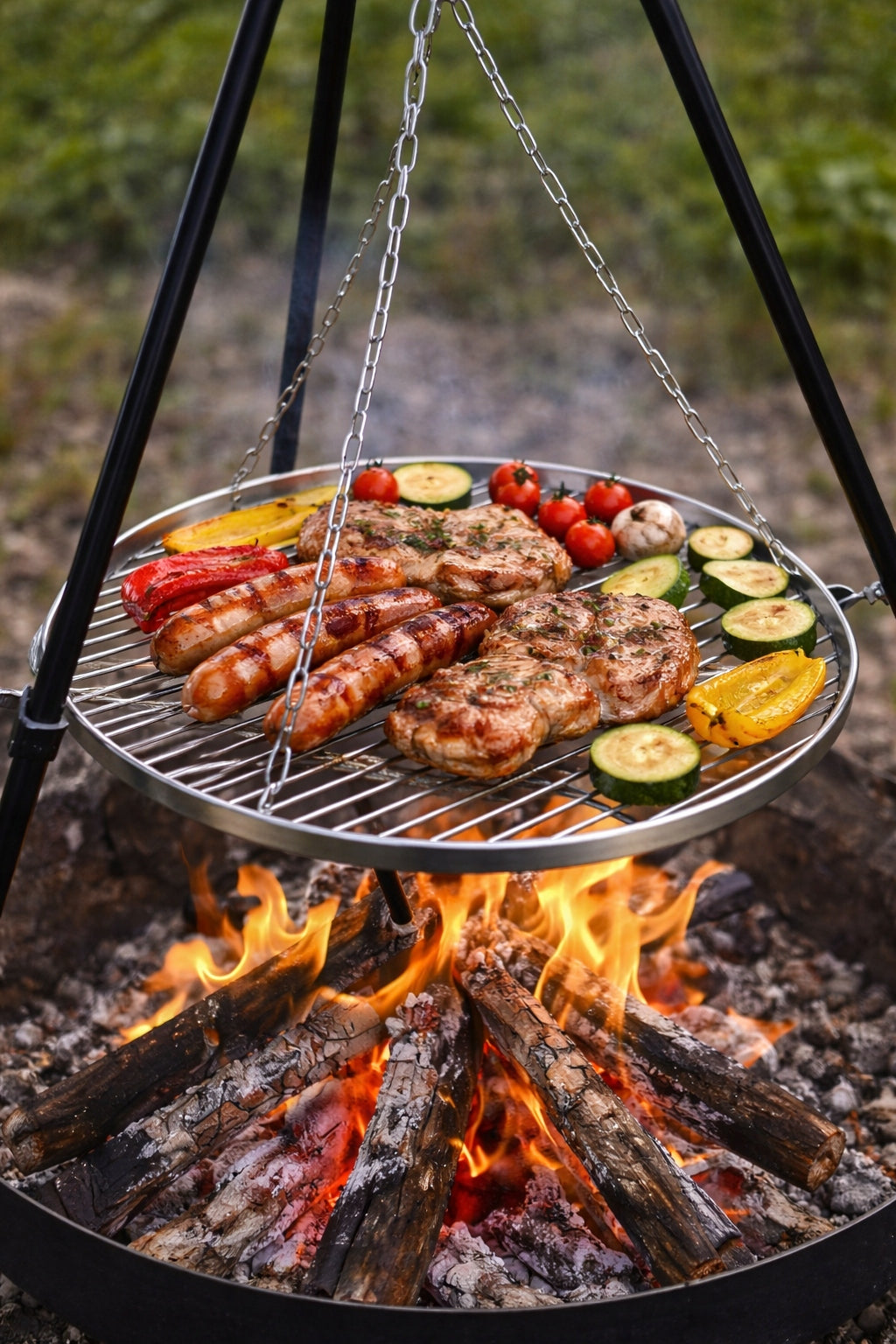 Garden fireplace grill – tripod NiKMET 200 cm | Stainless steel grate 60 cm Grate length 60 cm