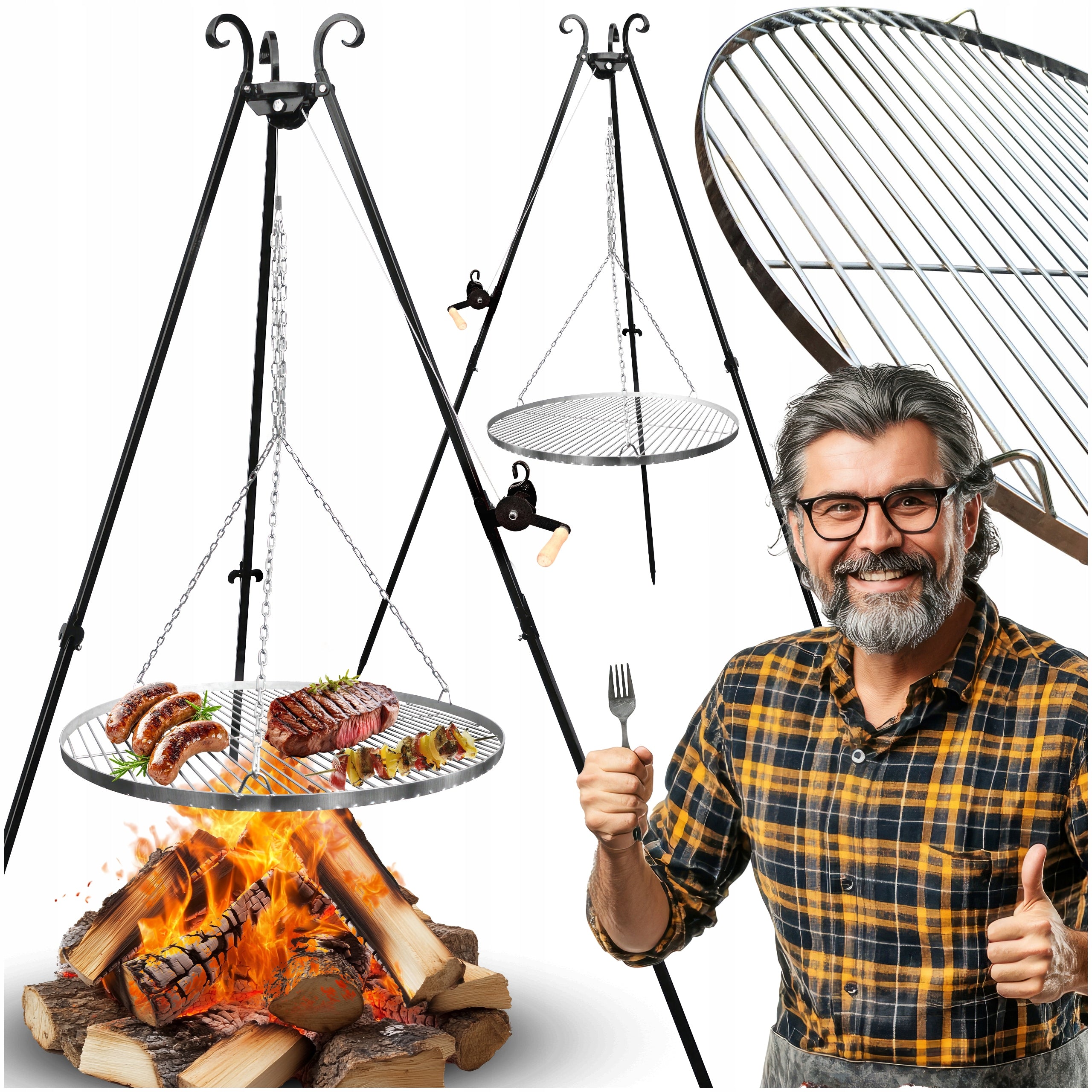 Garden fireplace grill – tripod NiKMET 200 cm | Stainless steel grate 60 cm Packaging status original