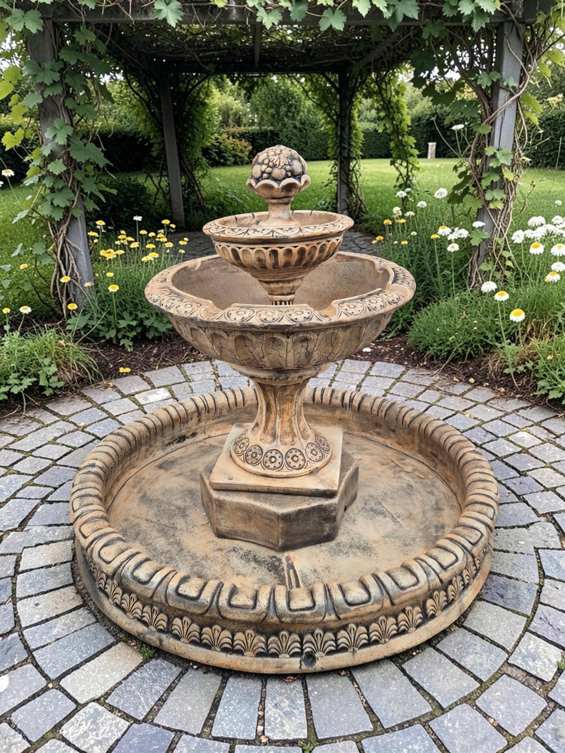 Garden fountain Ebro with Bottom 140cm Arkansas white concrete conglomerate Ag-Bet Manufacturer code Fontanna Ebro + Arkansas brąz