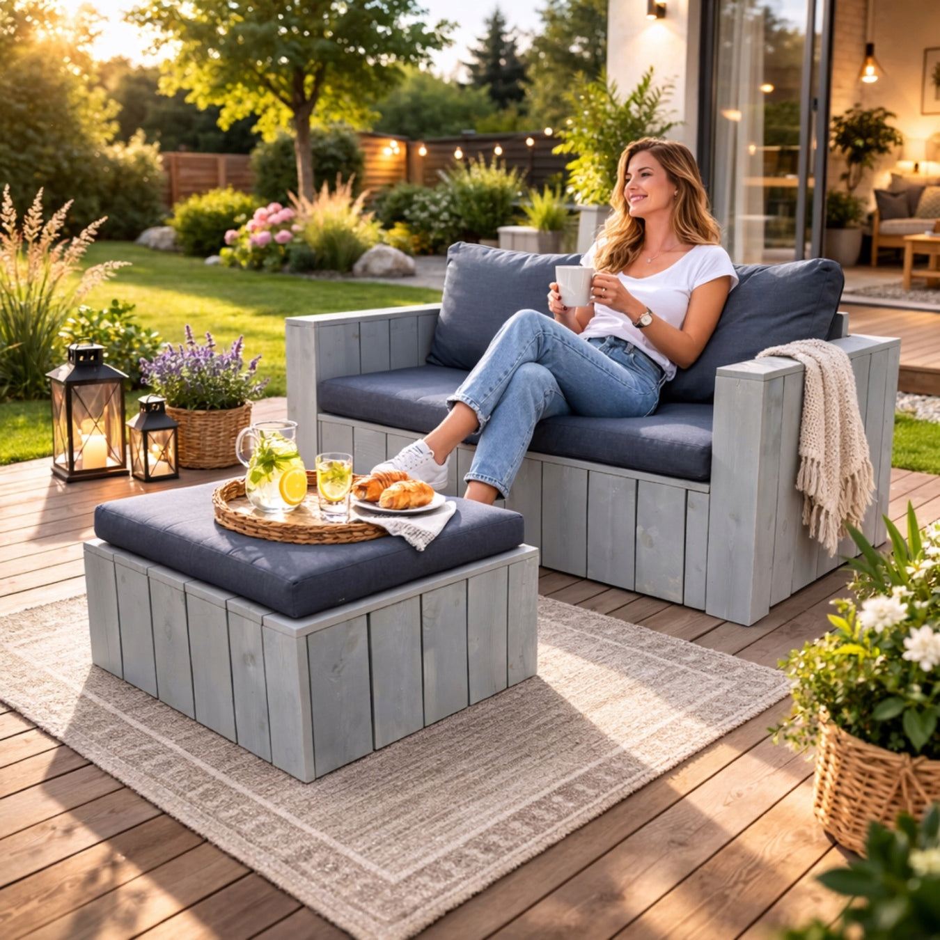 Garden furniture 2-seater sofa PROVENCE with cushions terrace garden balcony For couch set