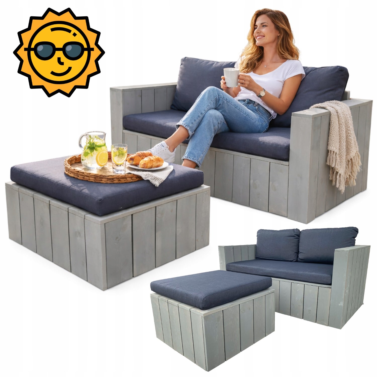 Garden furniture 2-seater sofa PROVENCE with cushions terrace garden balcony