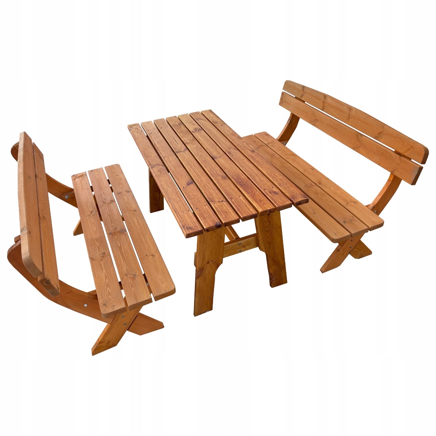 Garden furniture 6-person ICT wooden set table + 2 benches Manufacturer no brand