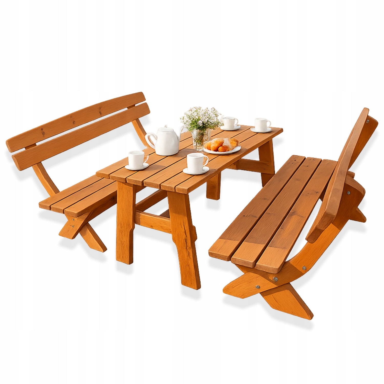 Garden furniture 6-person ICT wooden set table + 2 benches