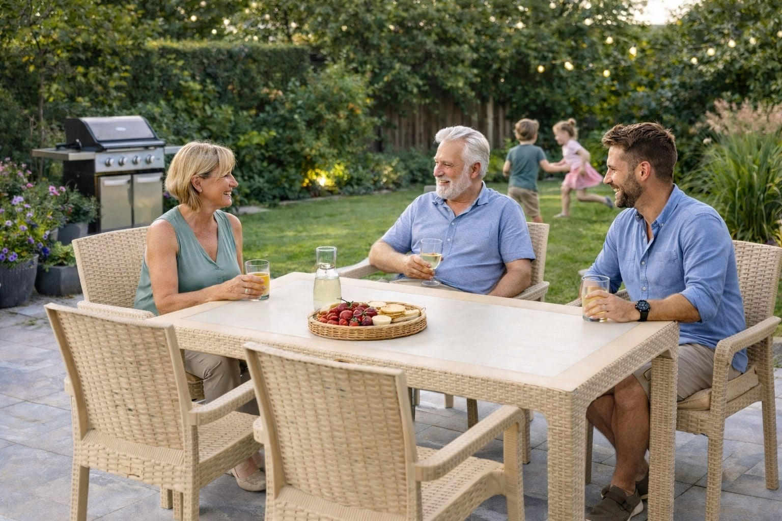 Garden furniture Dining table 140x80x76 Calma BEIGE rattan+ glass Number of people 6