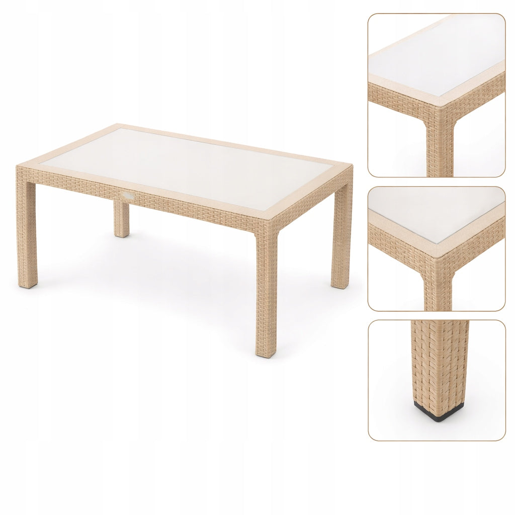 Garden furniture Dining table 140x80x76 Calma BEIGE rattan+ glass