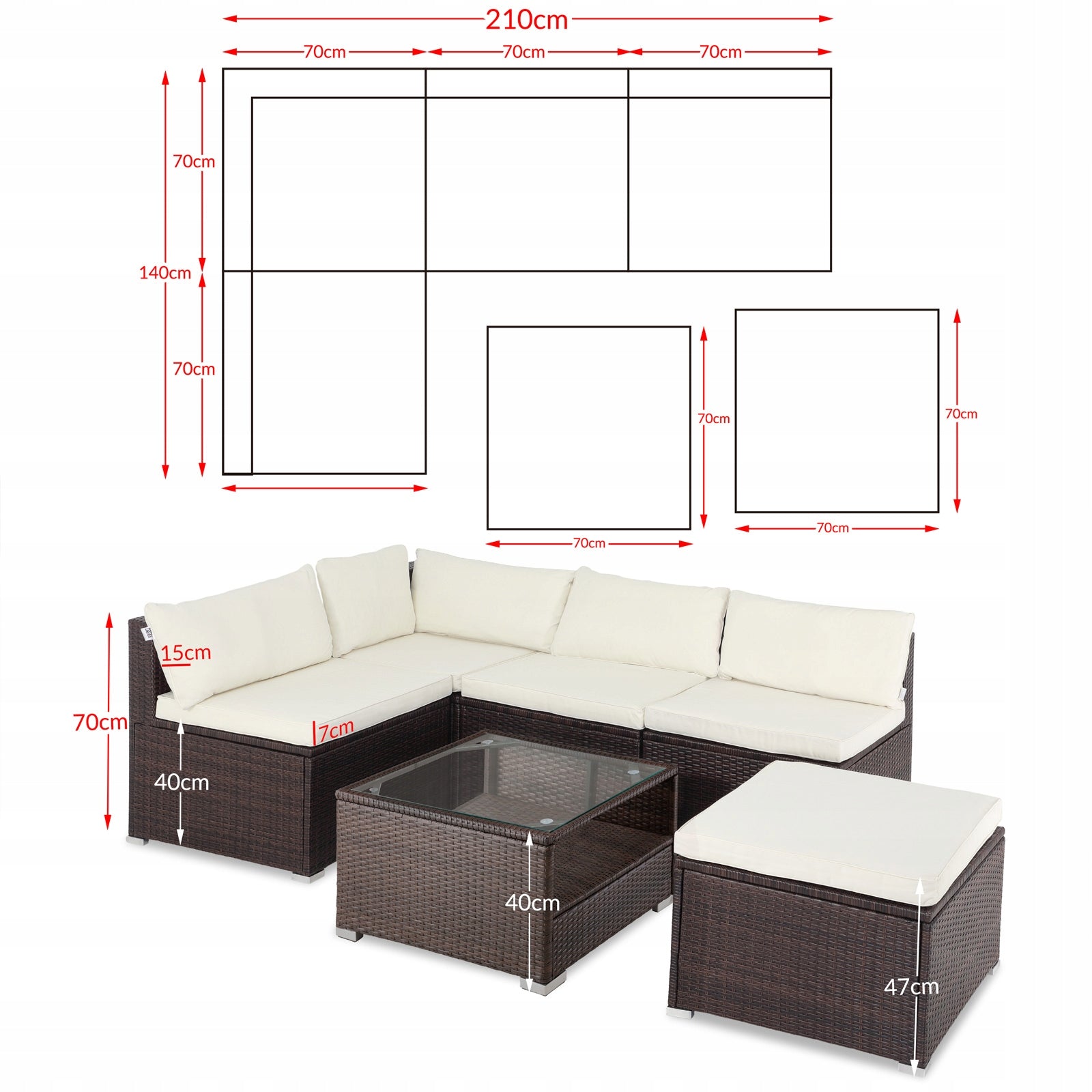 Garden furniture corner set rattan furniture for terrace pillows pouf 16 el. Set contents corner sofa pouf end table