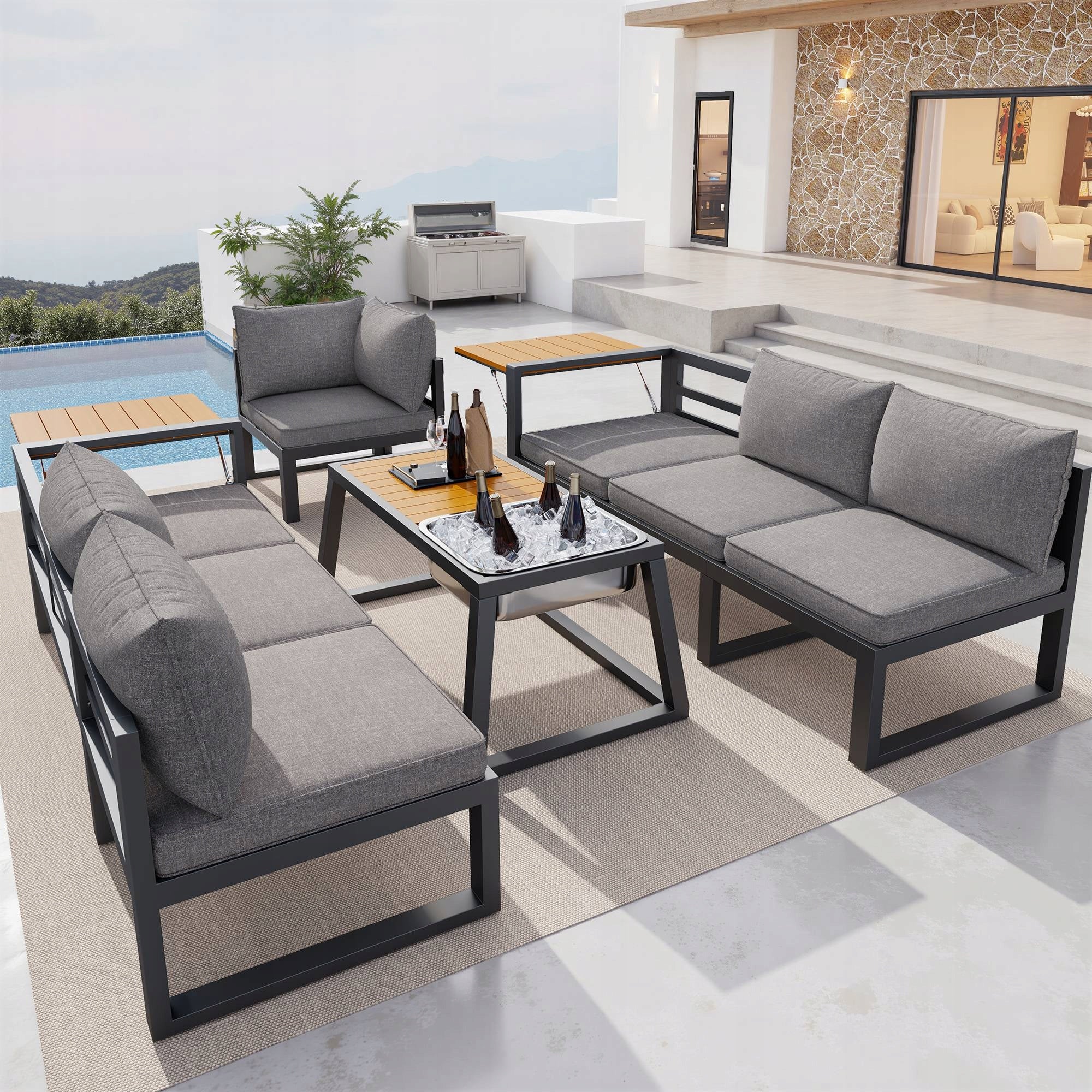 Garden furniture modular set grey beige adjustable backrest balcony terrace Customs tariff code 94032080