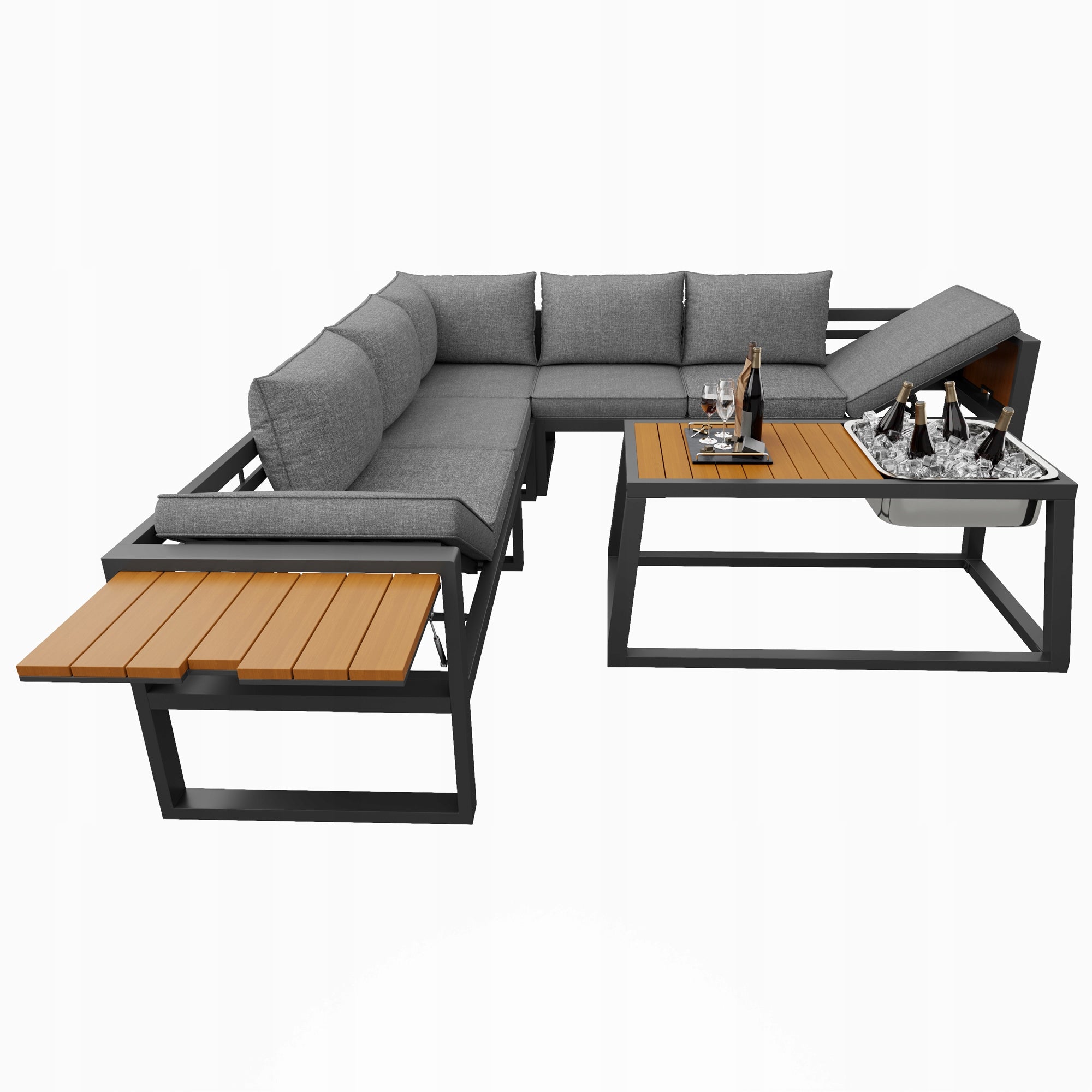 Garden furniture modular set grey beige adjustable backrest balcony terrace