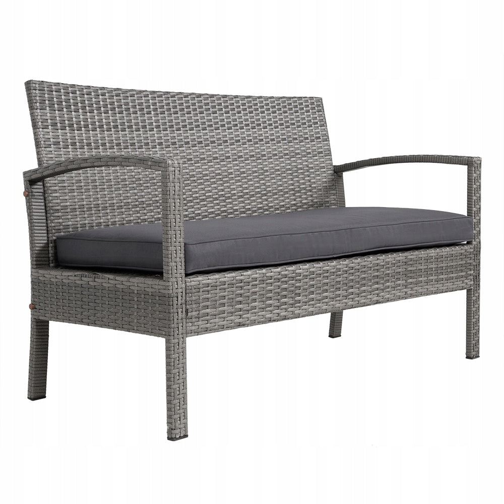 Garden furniture polyrattan 3x cushions 2x armchair bench table set grey Color gray