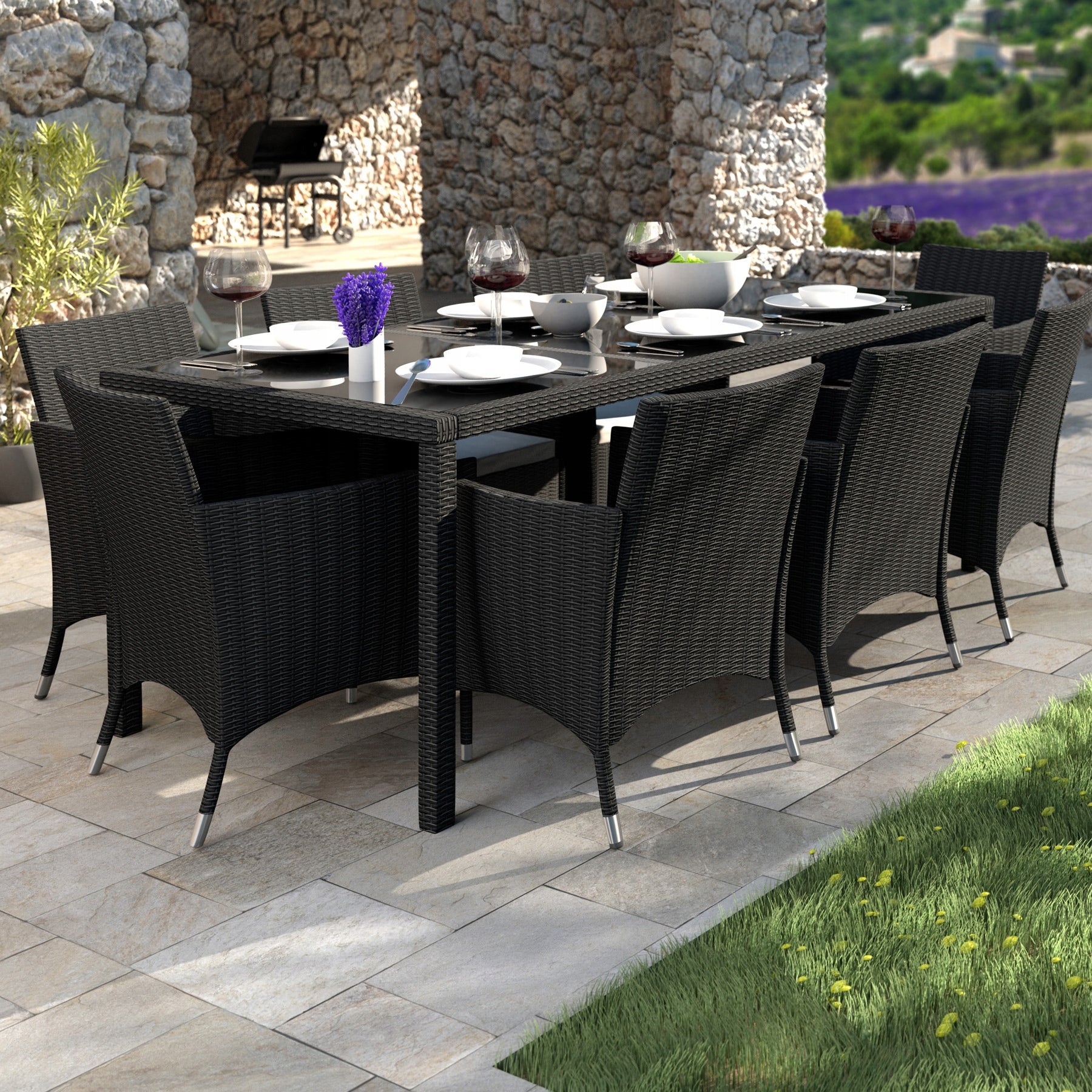 Garden furniture rattan 8+1+cover Set contents chair table