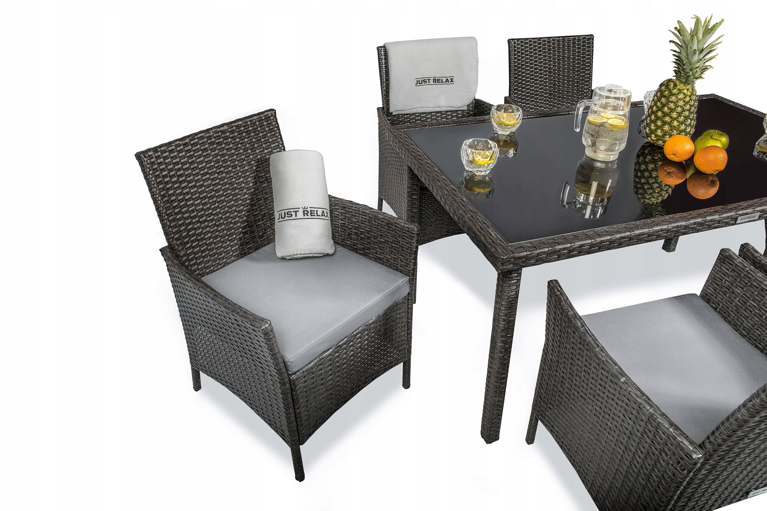 Garden furniture rattan armchair x6 + TABLE 150 Brown Dark 6 people GLASS For dinner set