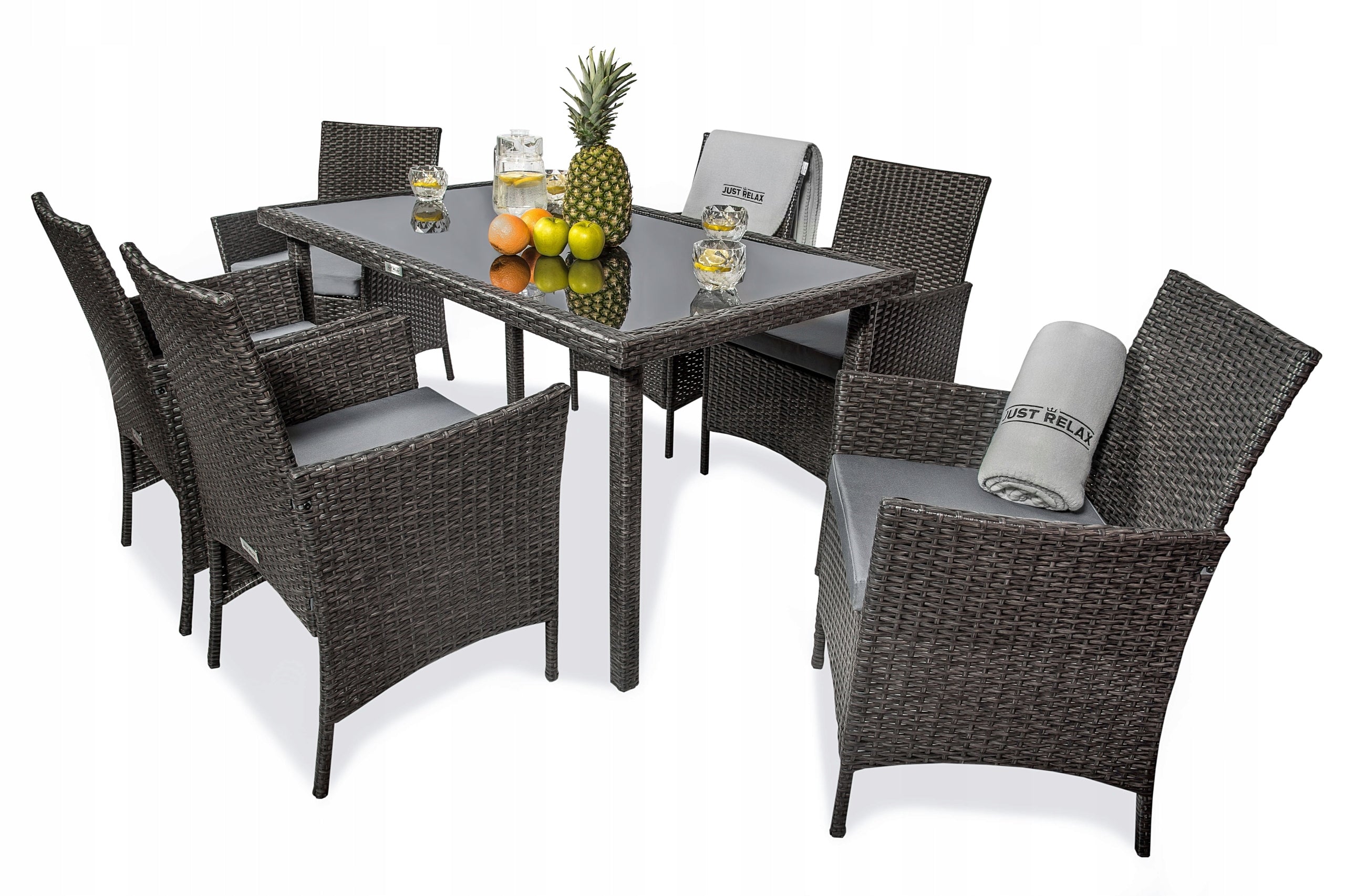 Garden furniture rattan armchair x6 + TABLE 150 Brown Dark 6 people GLASS Main material synthetic rattan