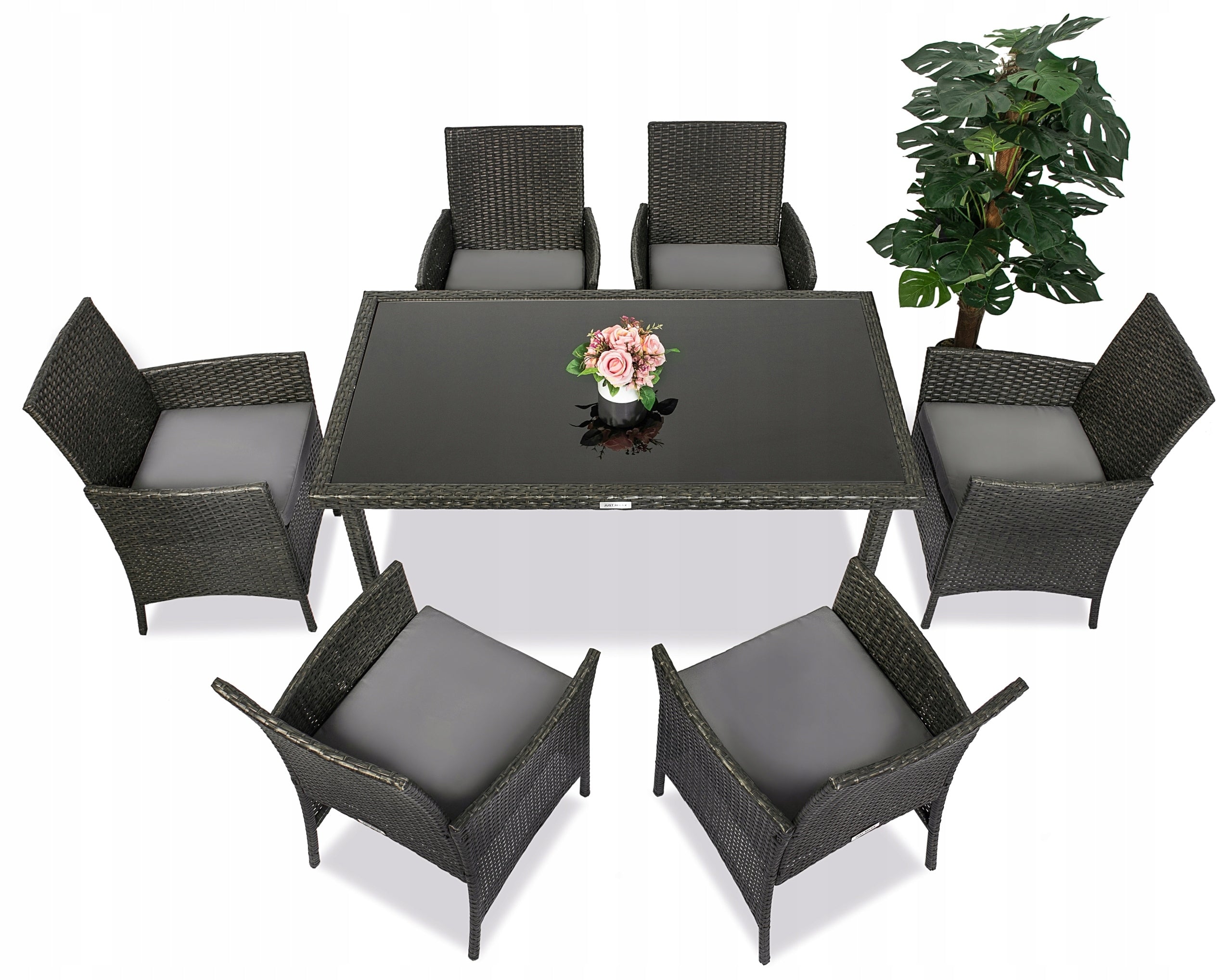 Garden furniture rattan armchair x6 + TABLE 150 Brown Dark 6 people GLASS
