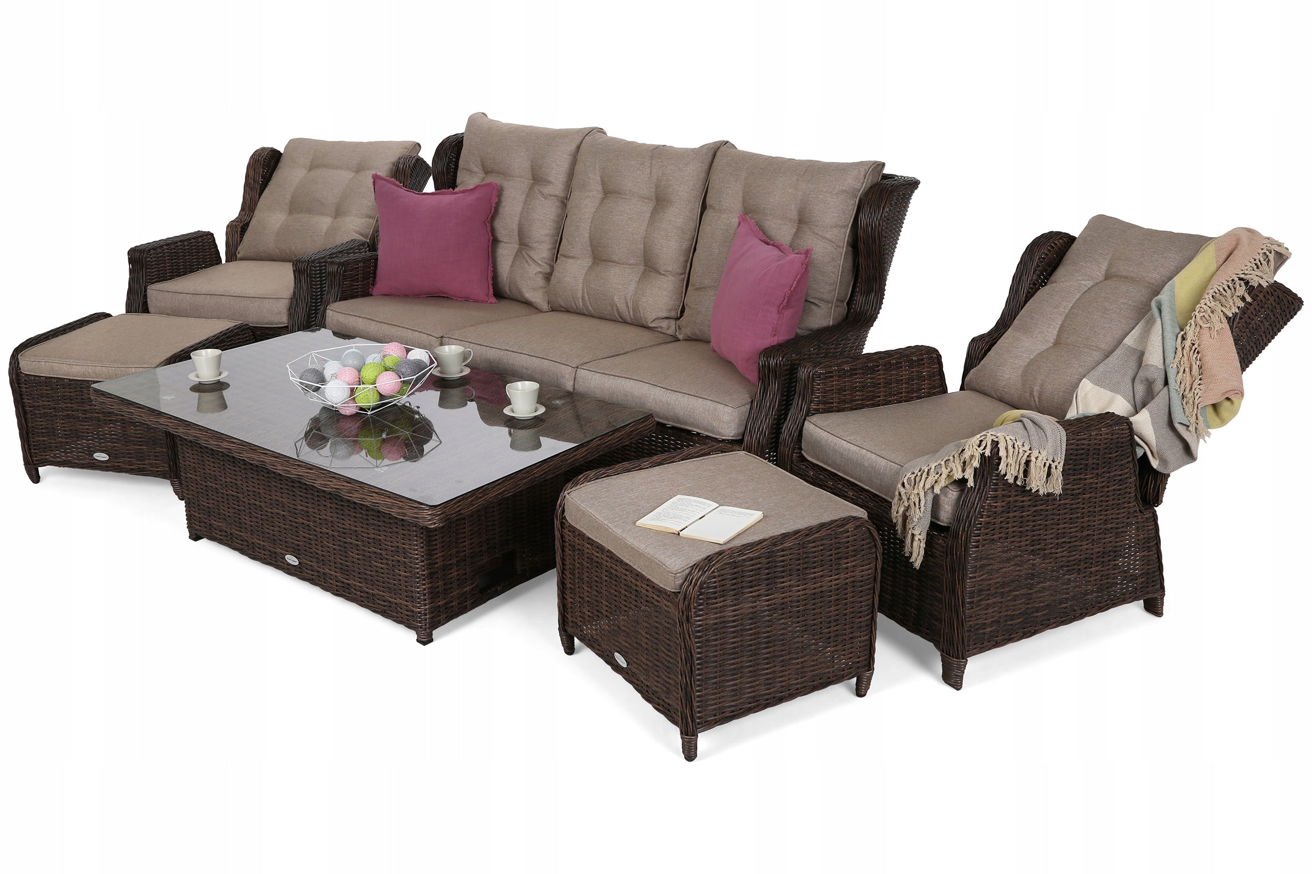 Garden furniture rattan furniture set with cushions brown Memfis 7-os Color brown