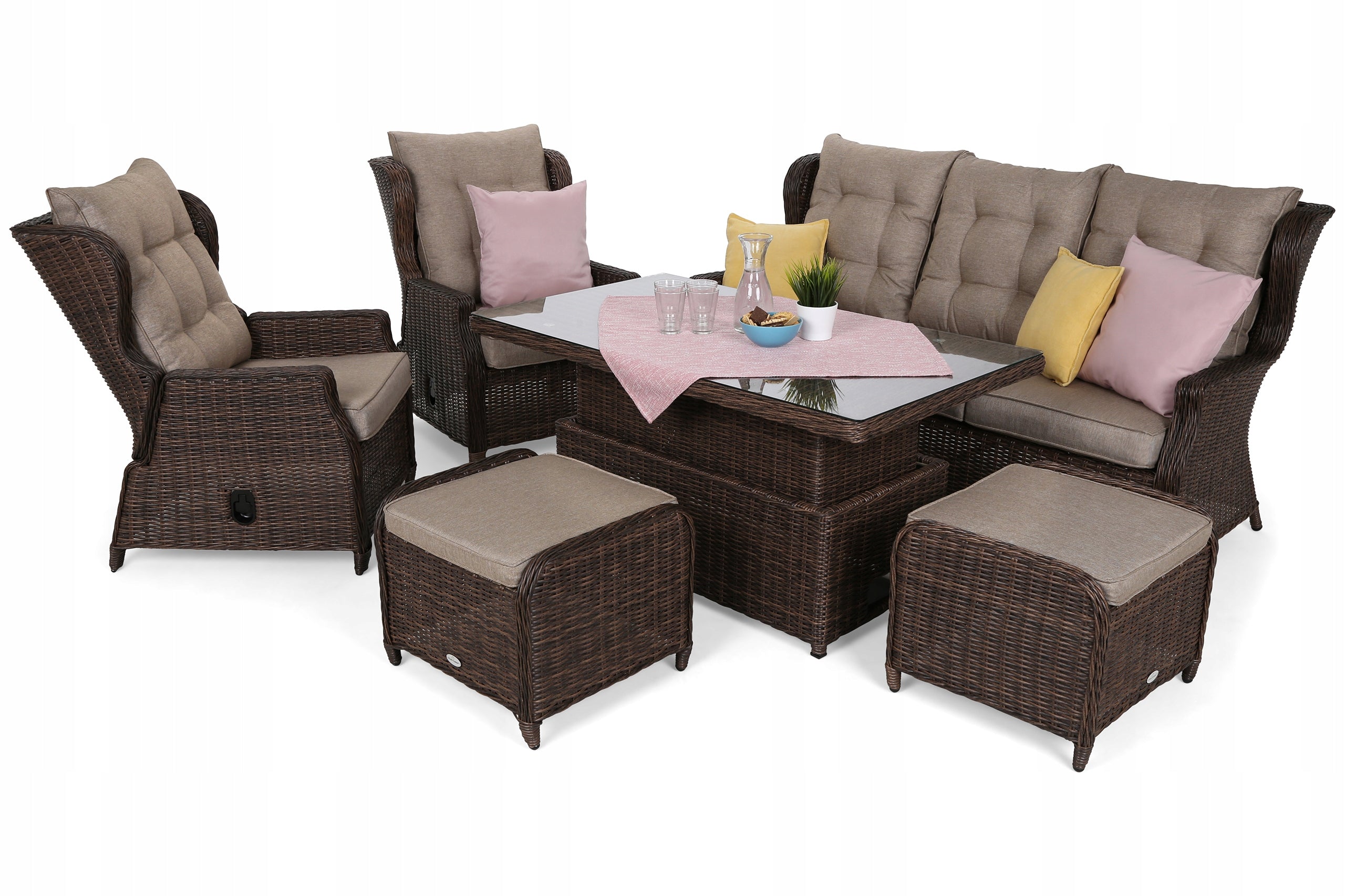 Garden furniture rattan furniture set with cushions brown Memfis 7-os
