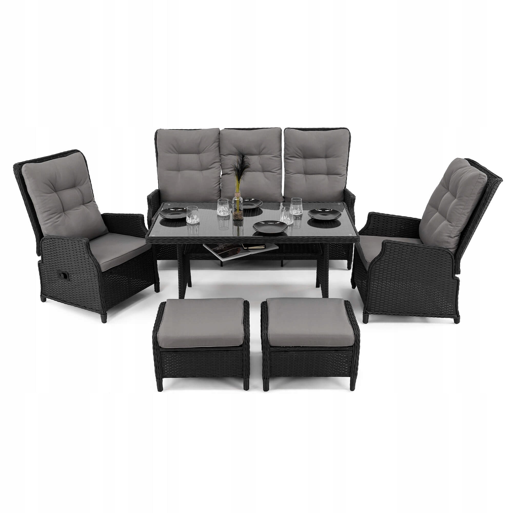 Garden furniture set ALICANTE technoratan black cushions adjustment Main material synthetic rattan