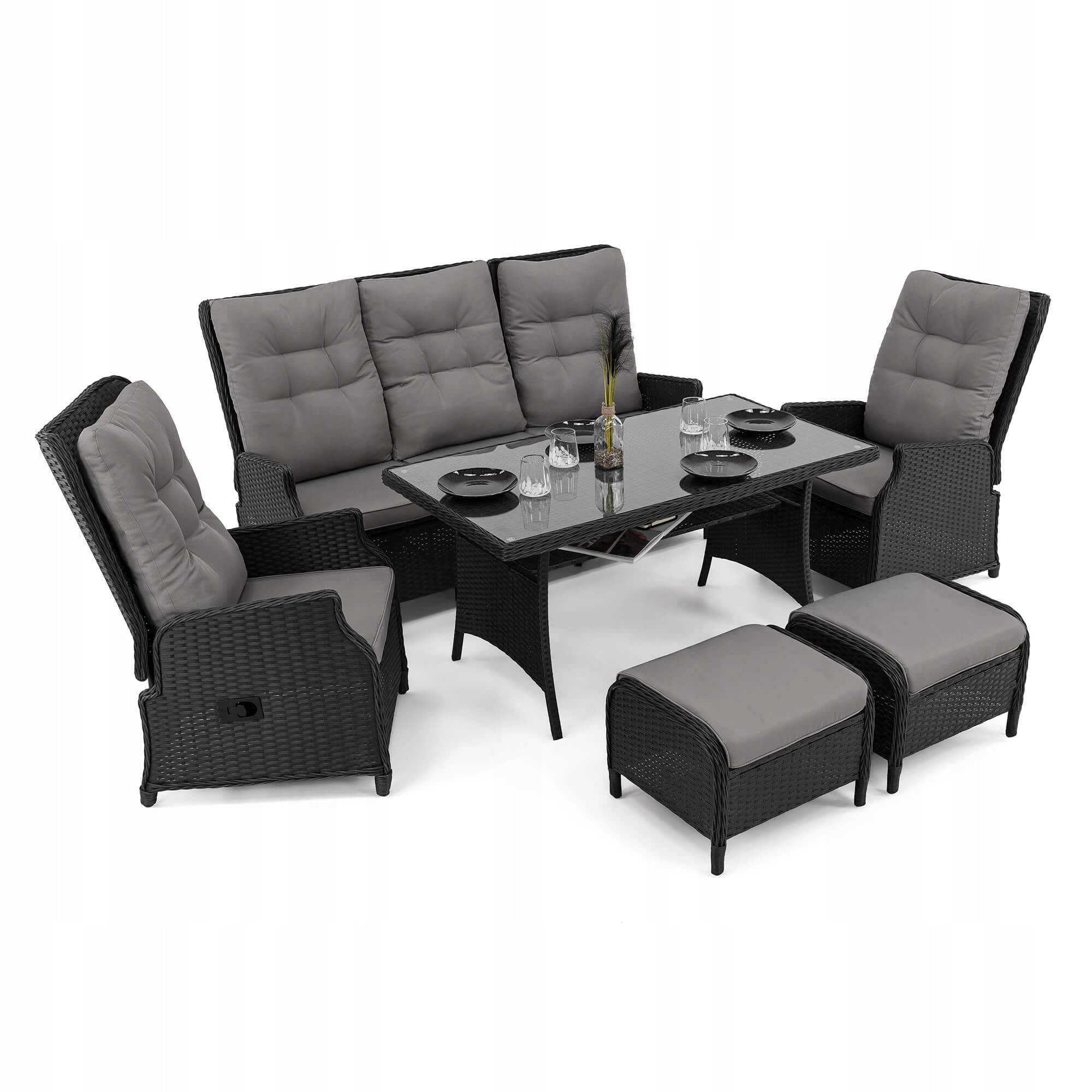 Garden furniture set ALICANTE technoratan black cushions adjustment Packaging status original