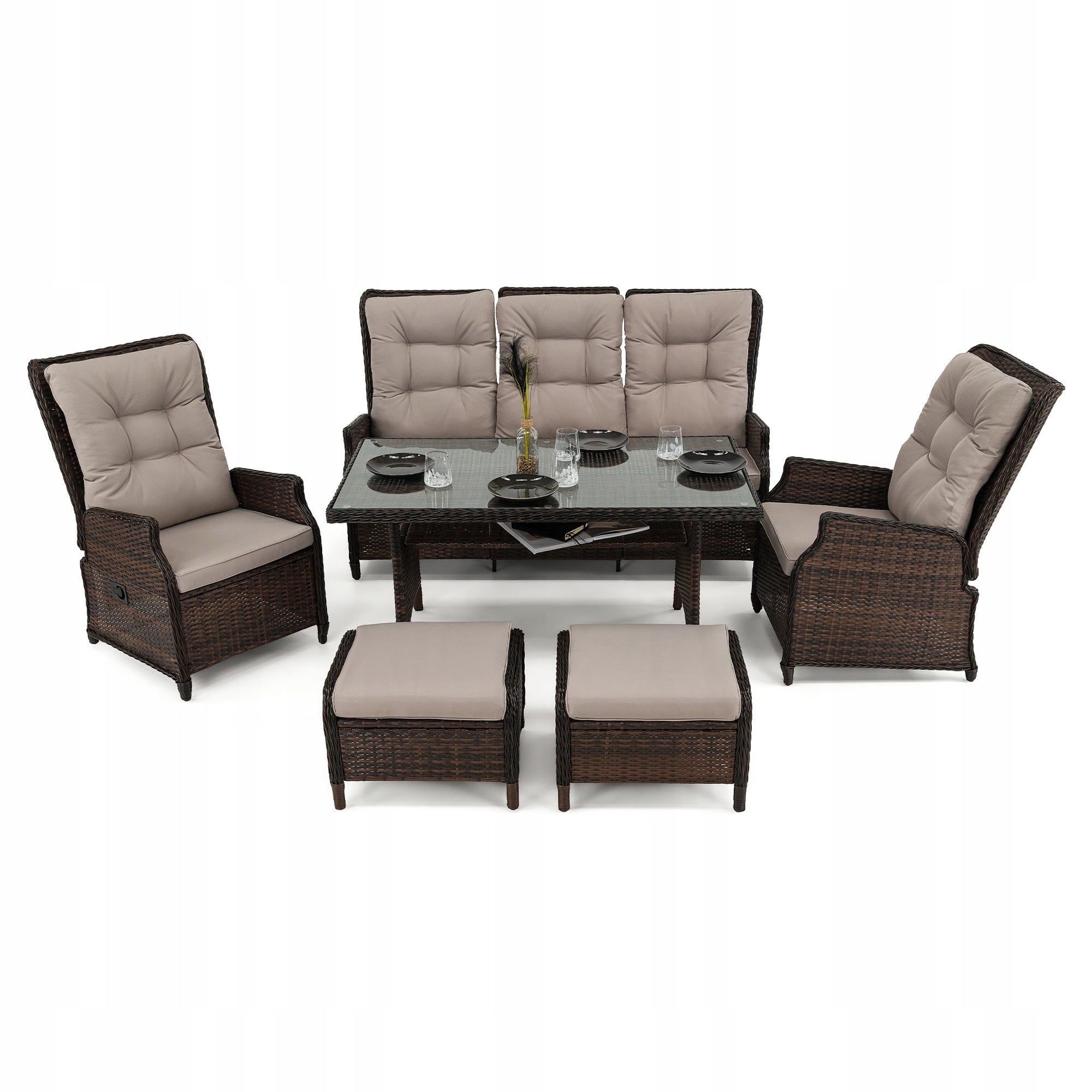 Garden furniture set ALICANTE technoratan brown cushions adjustment Main material synthetic rattan