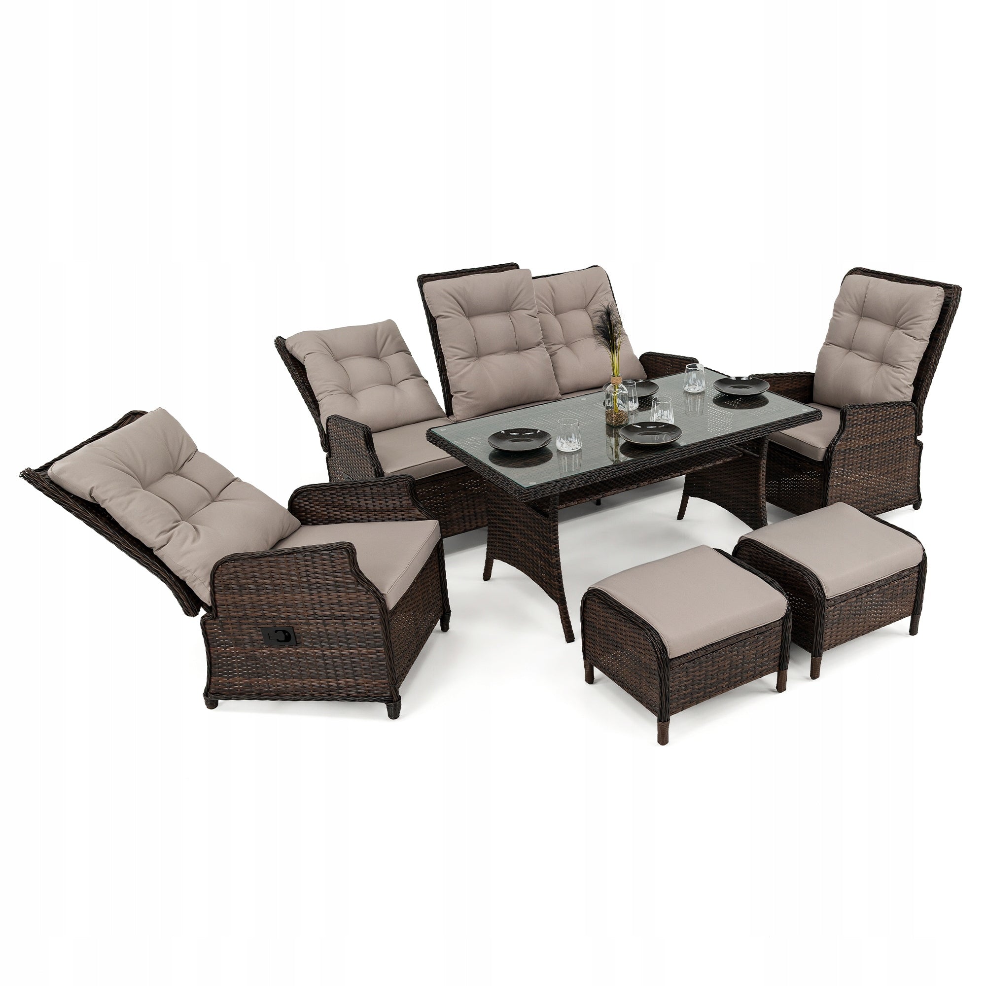 Garden furniture set ALICANTE technoratan brown cushions adjustment Packaging status original