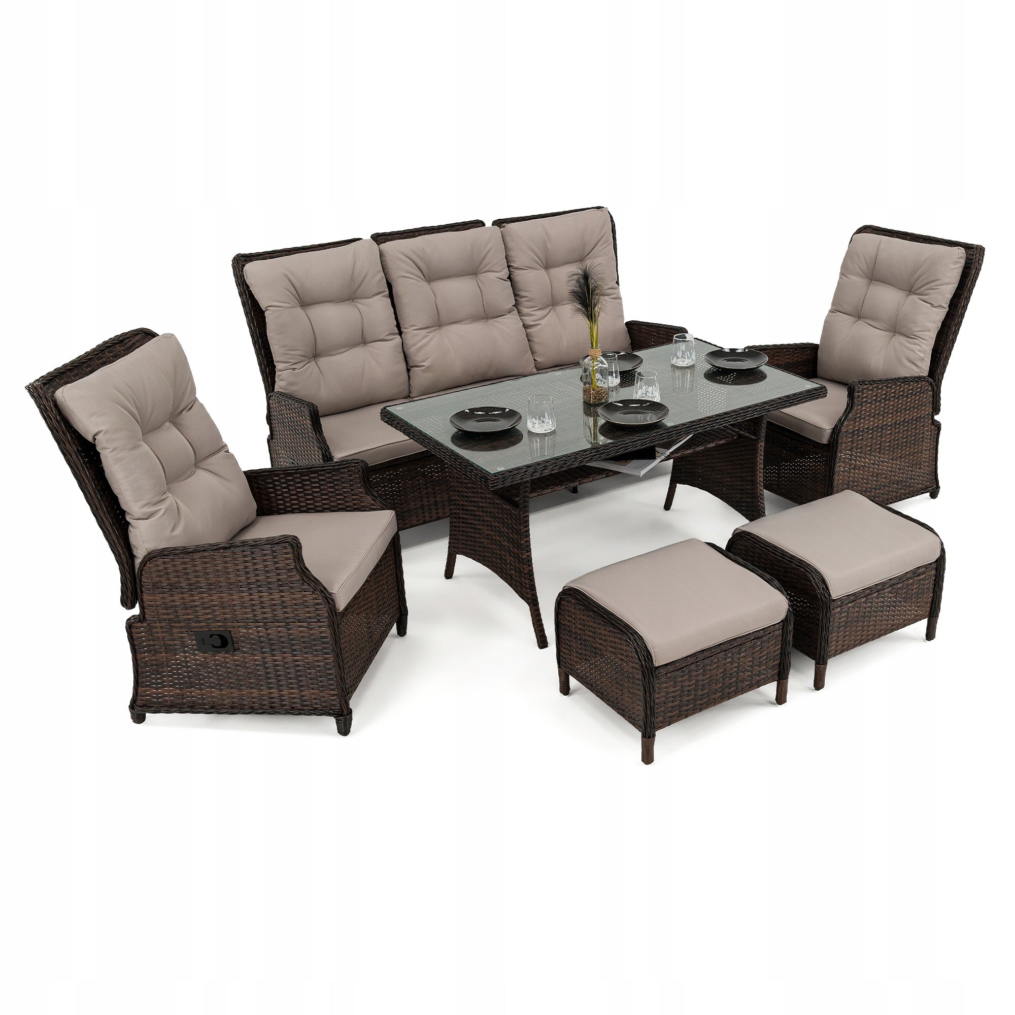 Garden furniture set ALICANTE technoratan brown cushions adjustment