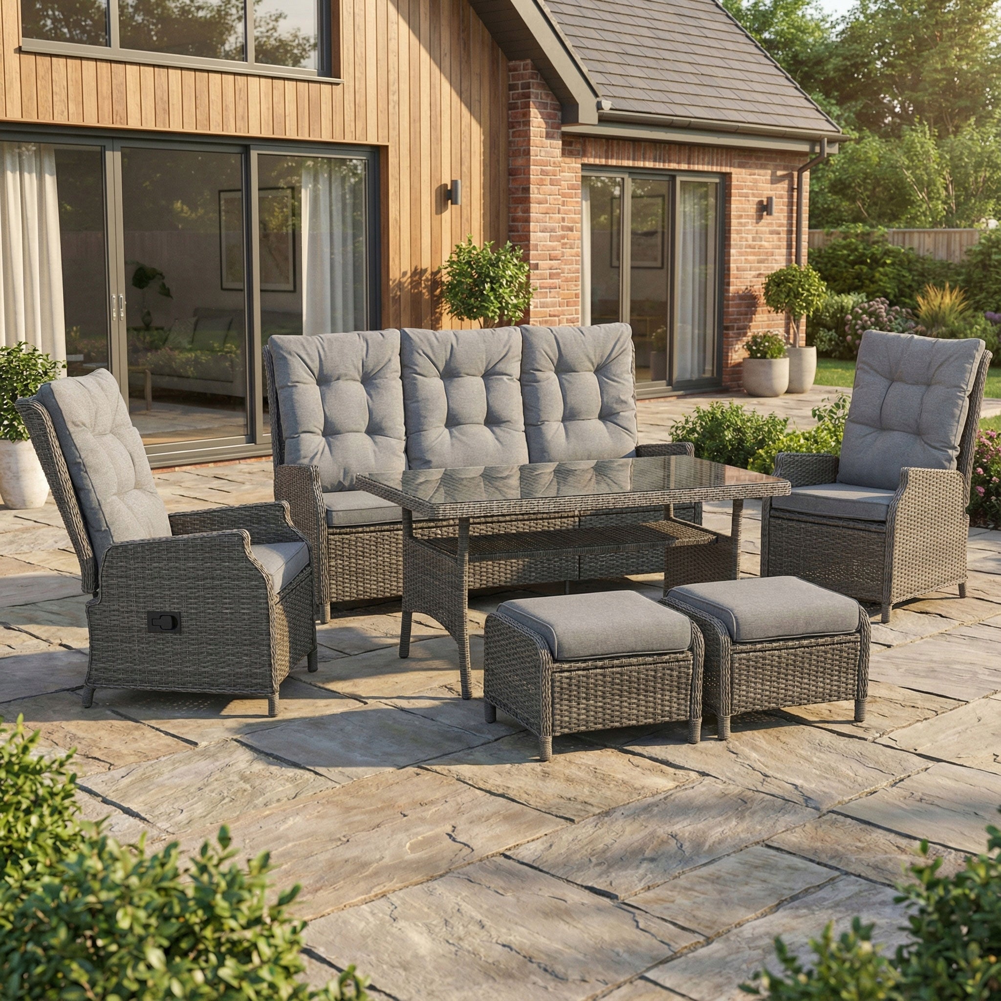 Garden furniture set ALICANTE technoratan grey cushions grey adjustment Packaging status original