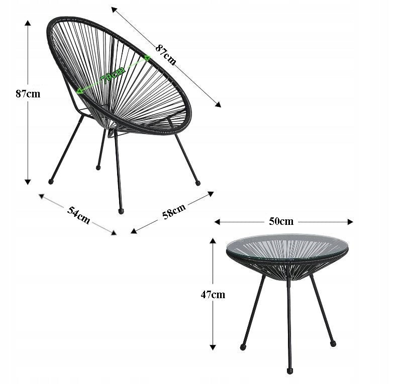 Garden furniture set Acapulco 2 chairs + table GREY Number of people 2