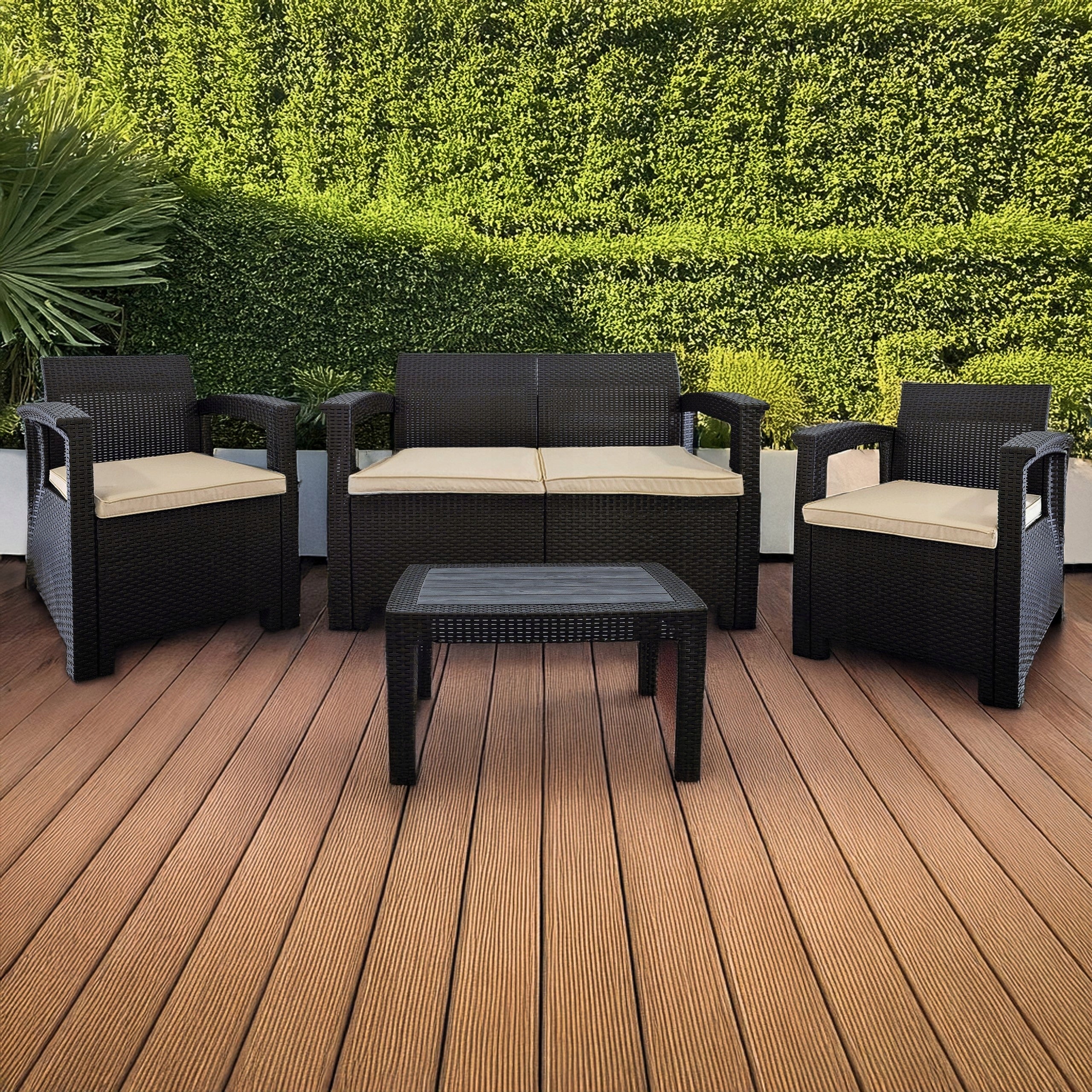 Garden furniture set Aura Bronze 4 person sofa two armchairs table garden Set contents armchair bench low coffee table end table chair