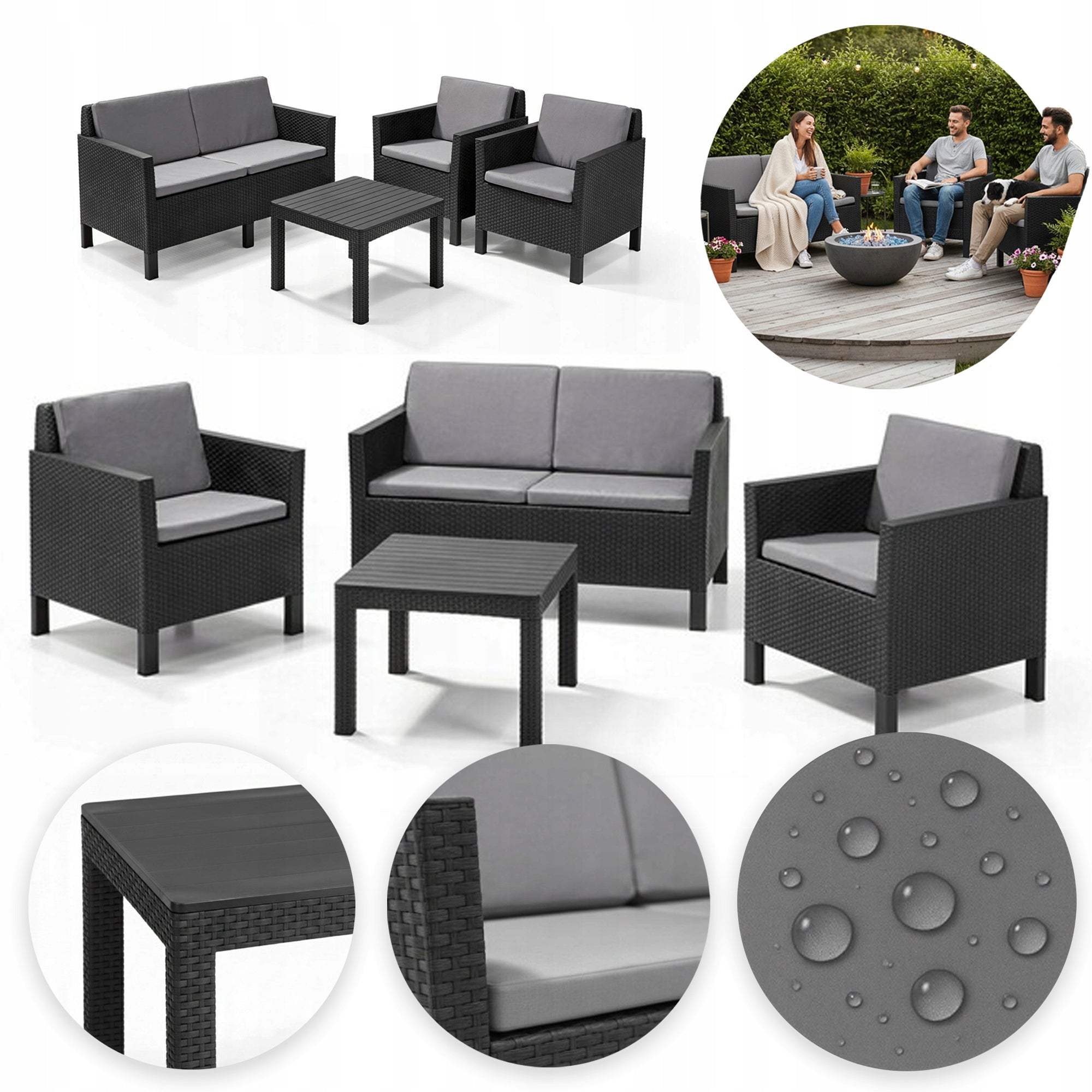 Garden furniture set Keter Chicago sofa armchairs table grey