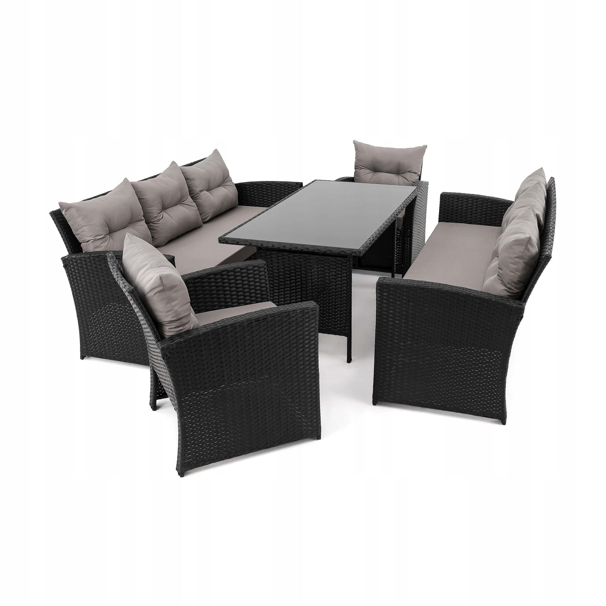 Garden furniture set Marseille 8 BP rattan black cushions grey Main material synthetic rattan