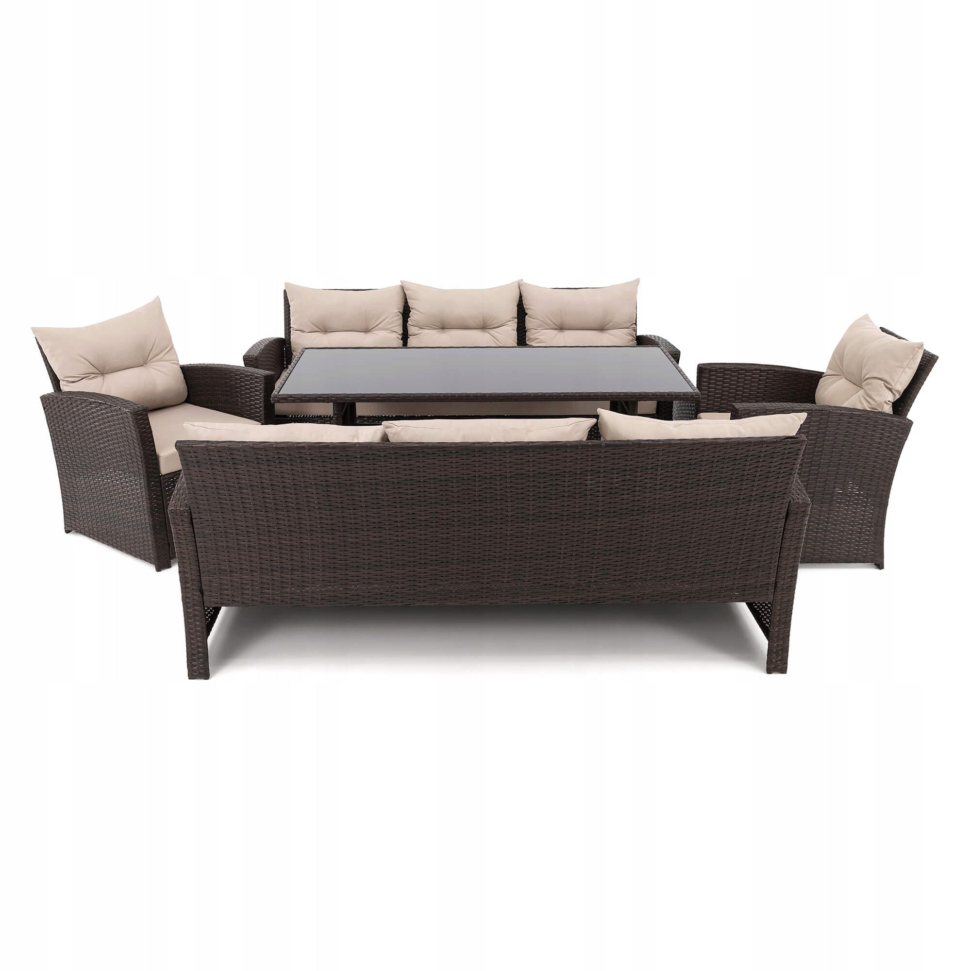 Garden furniture set Marseille 8 BP rattan brown cushions beige Color brown