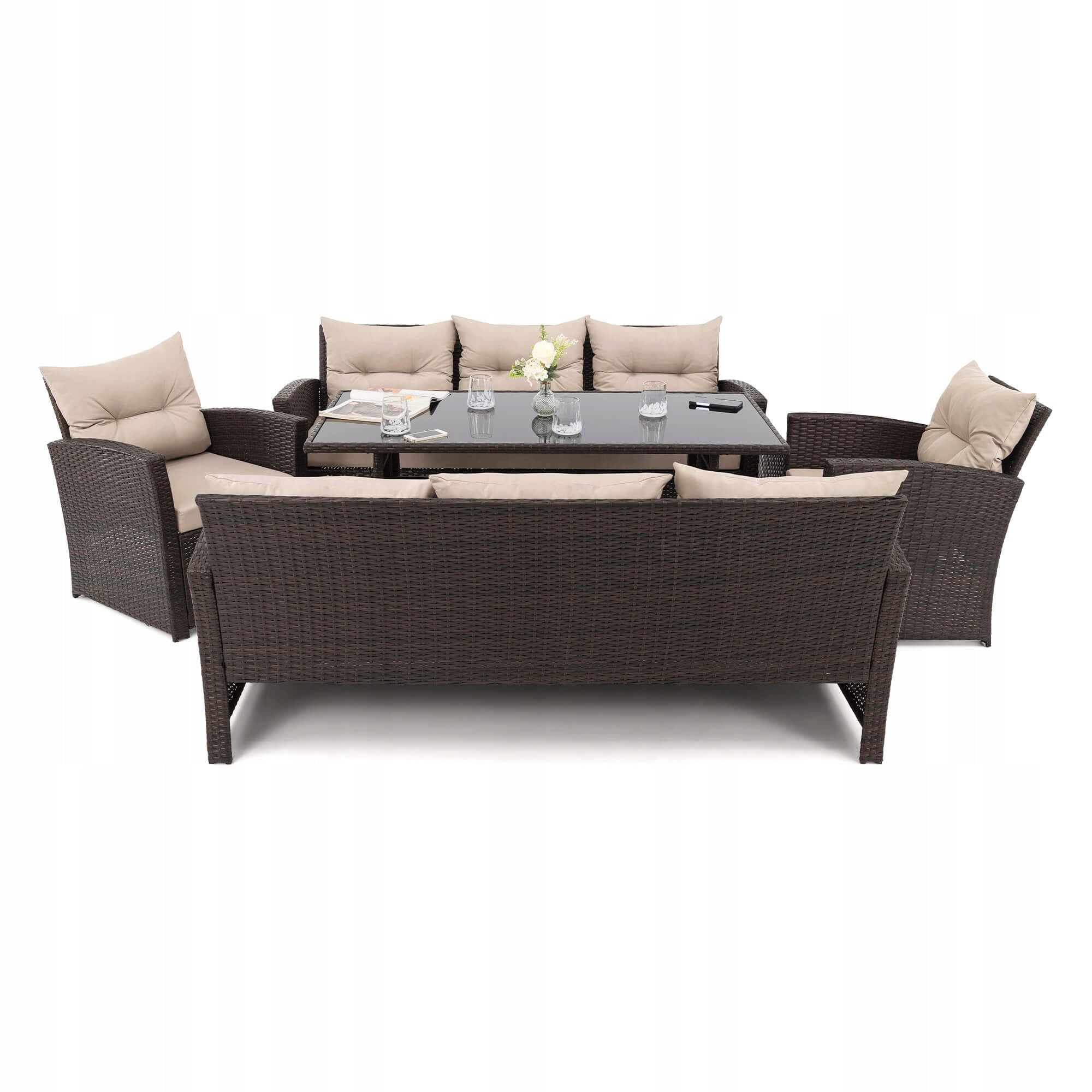 Garden furniture set Marseille 8 BP rattan brown cushions beige Main material synthetic rattan