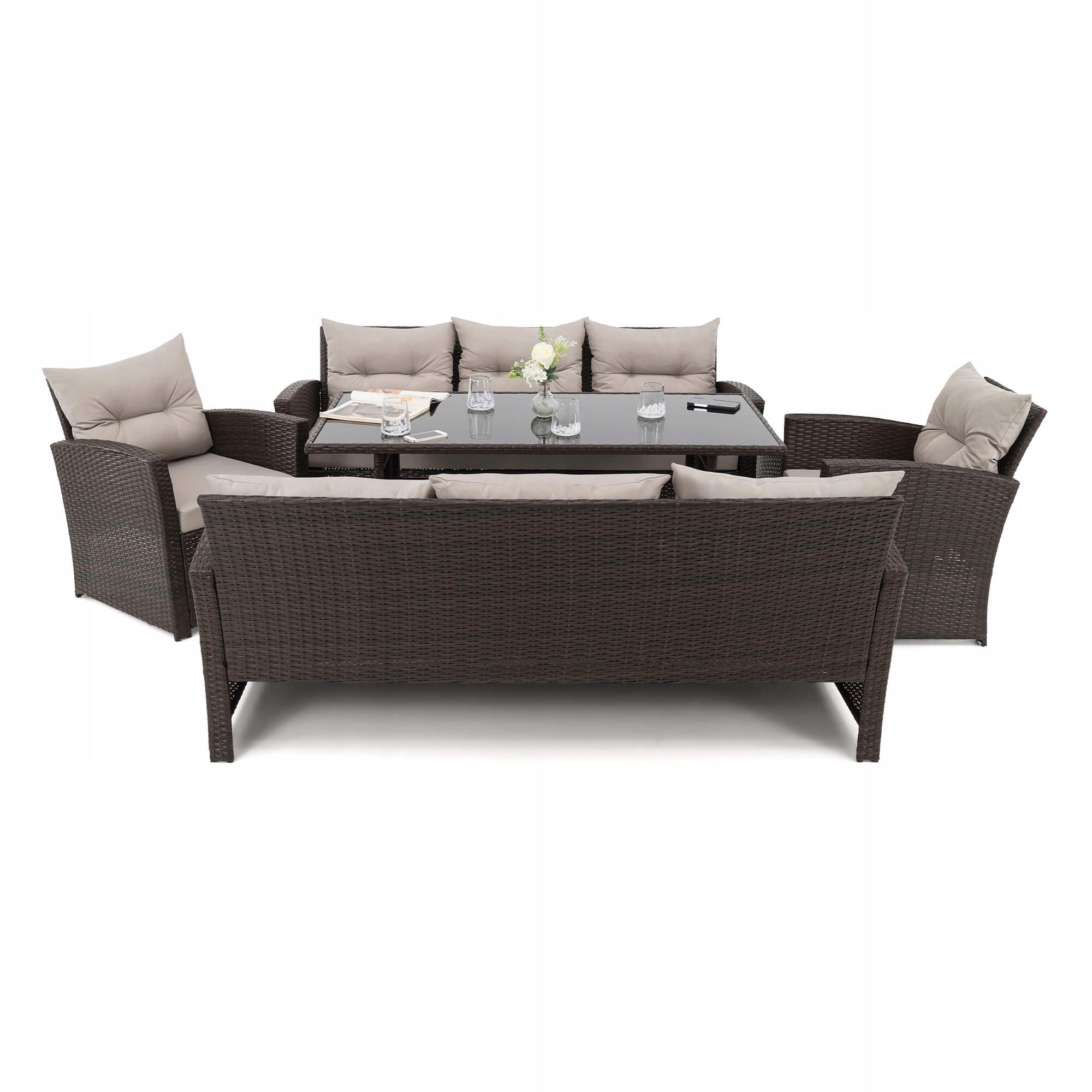Garden furniture set Marseille 8 BP rattan brown cushions grey Main material synthetic rattan