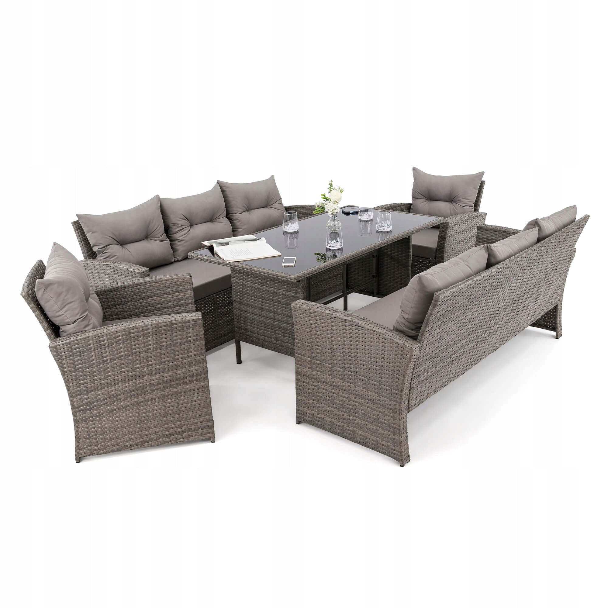 Garden furniture set Marseille 8 BP rattan grey cushions grey