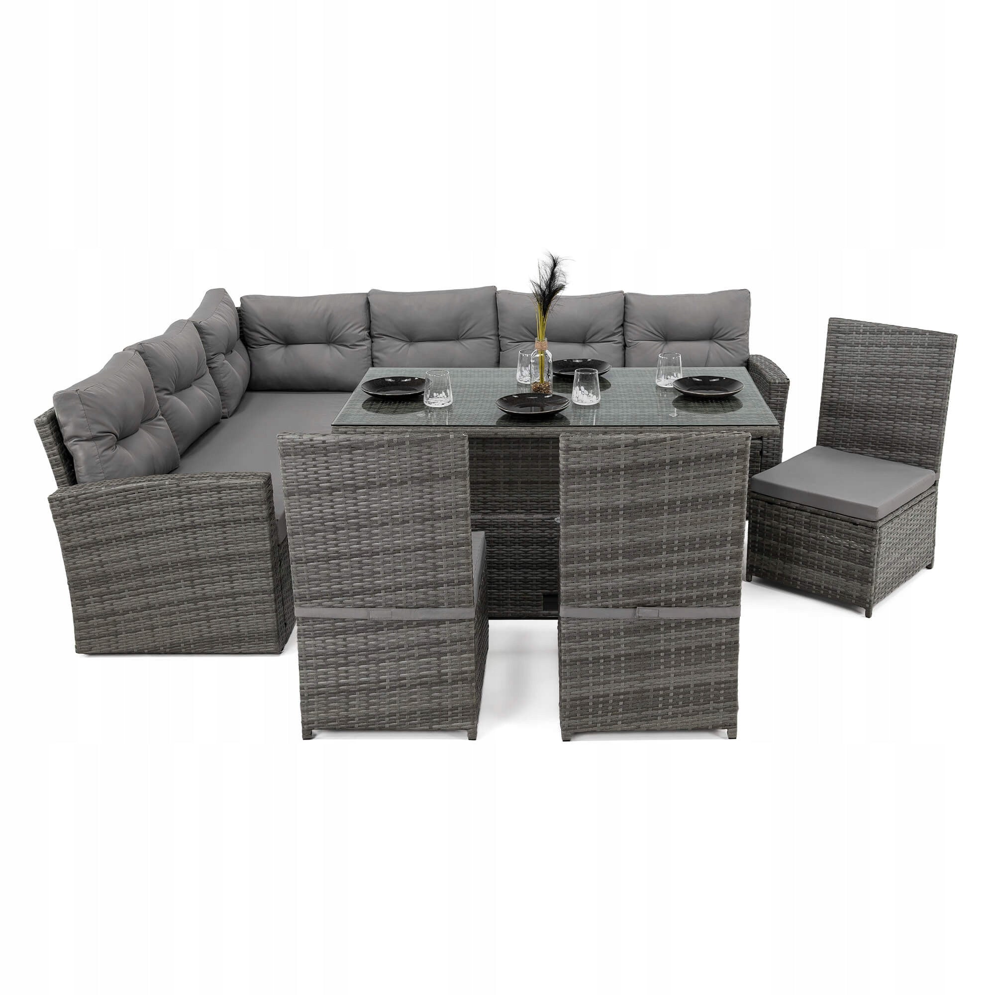 Garden furniture set TOKYO rattan grey cushions grey Main material synthetic rattan