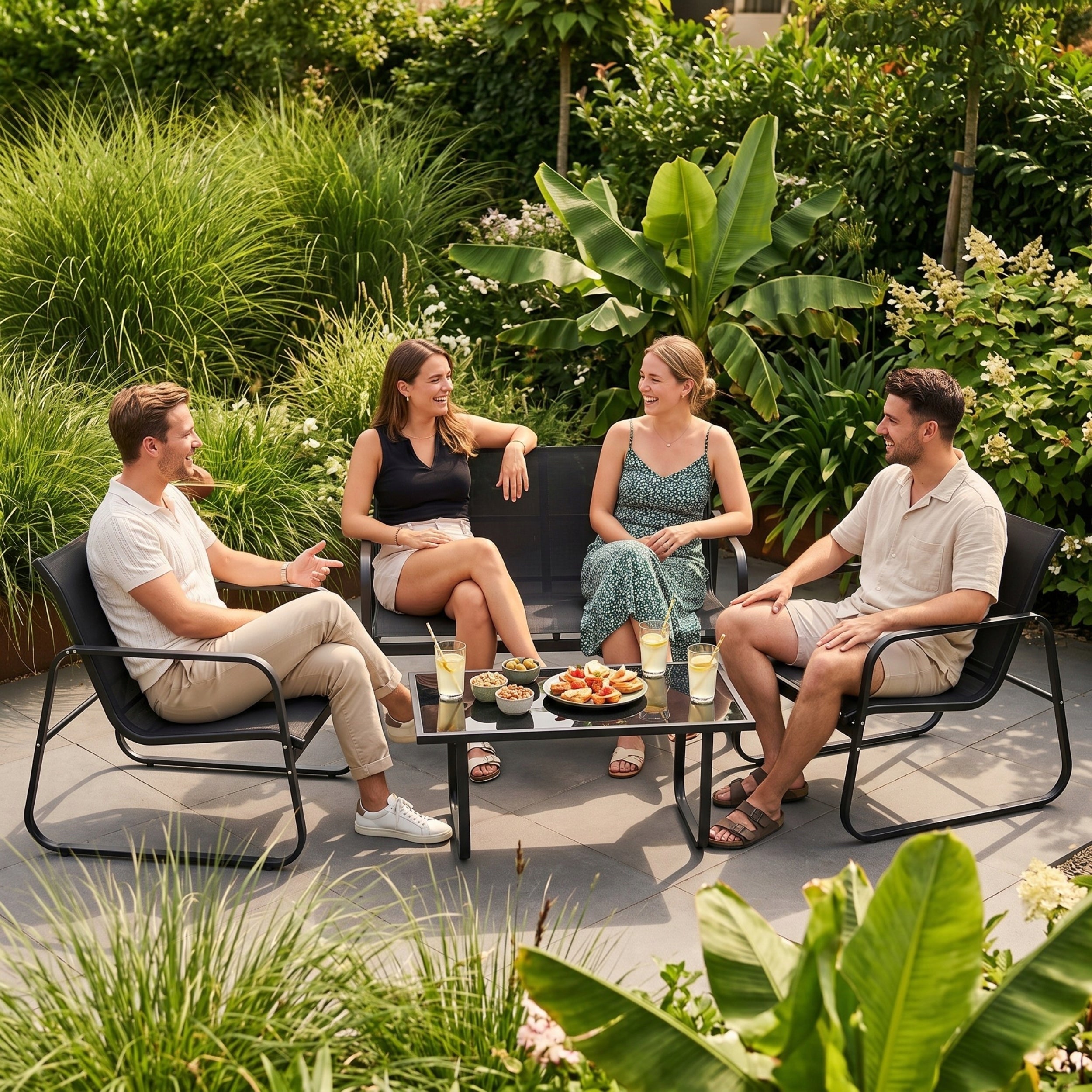 Garden furniture set black Terrace Chairs Table Sofa FUNFIT GARDEN Main material other