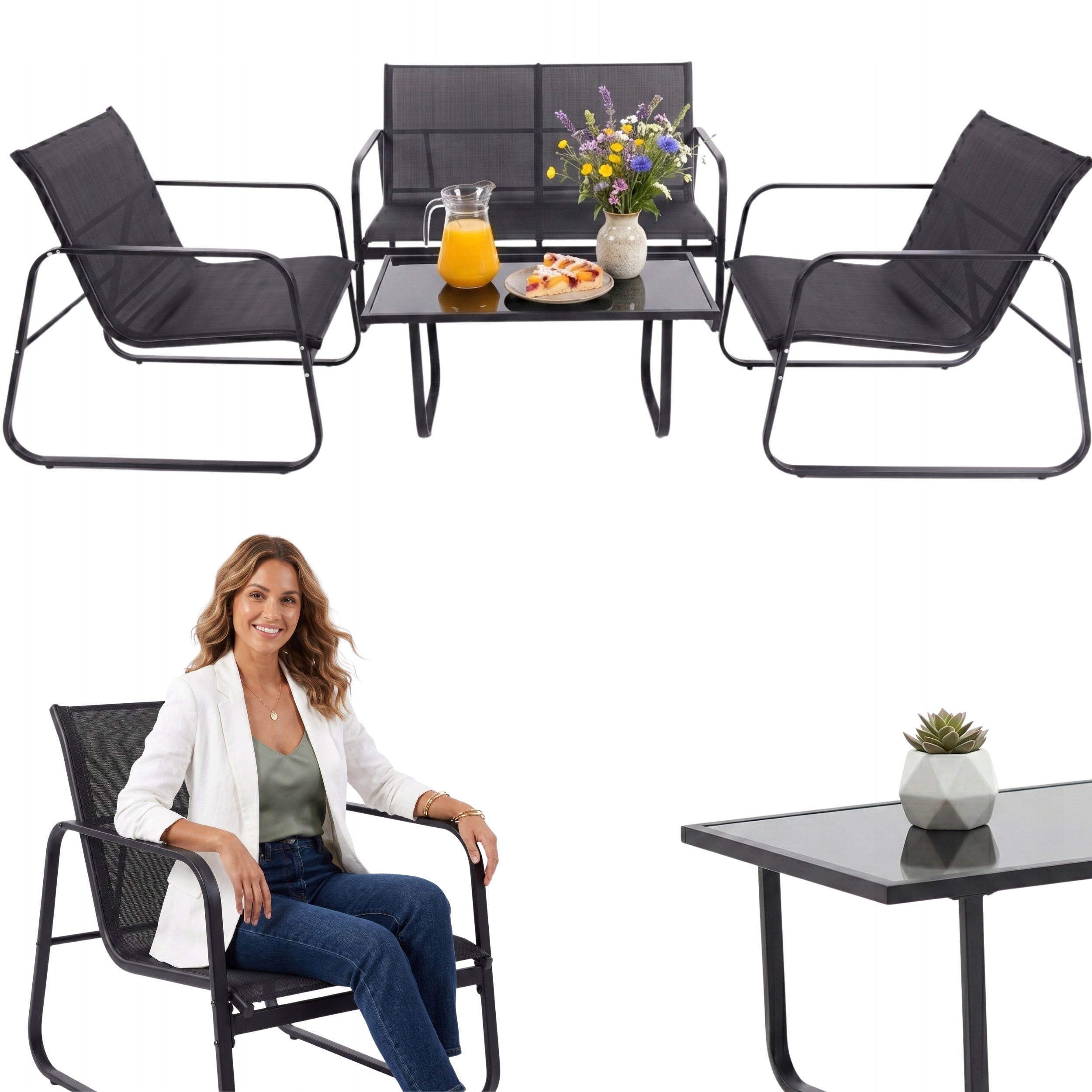 Garden furniture set black Terrace Chairs Table Sofa FUNFIT GARDEN