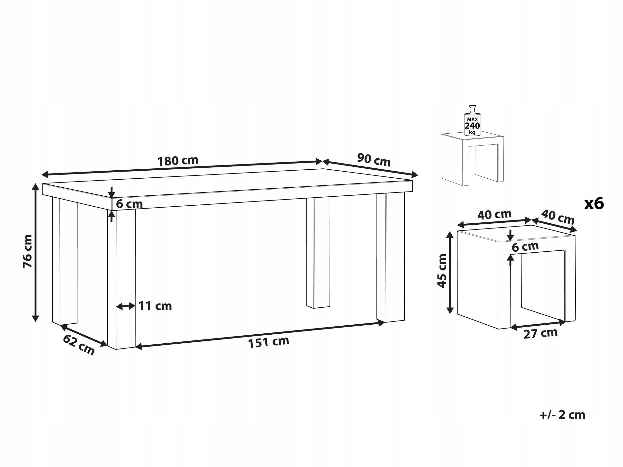 Garden furniture set concrete 6 person grey 7 el. Manufacturer Beliani