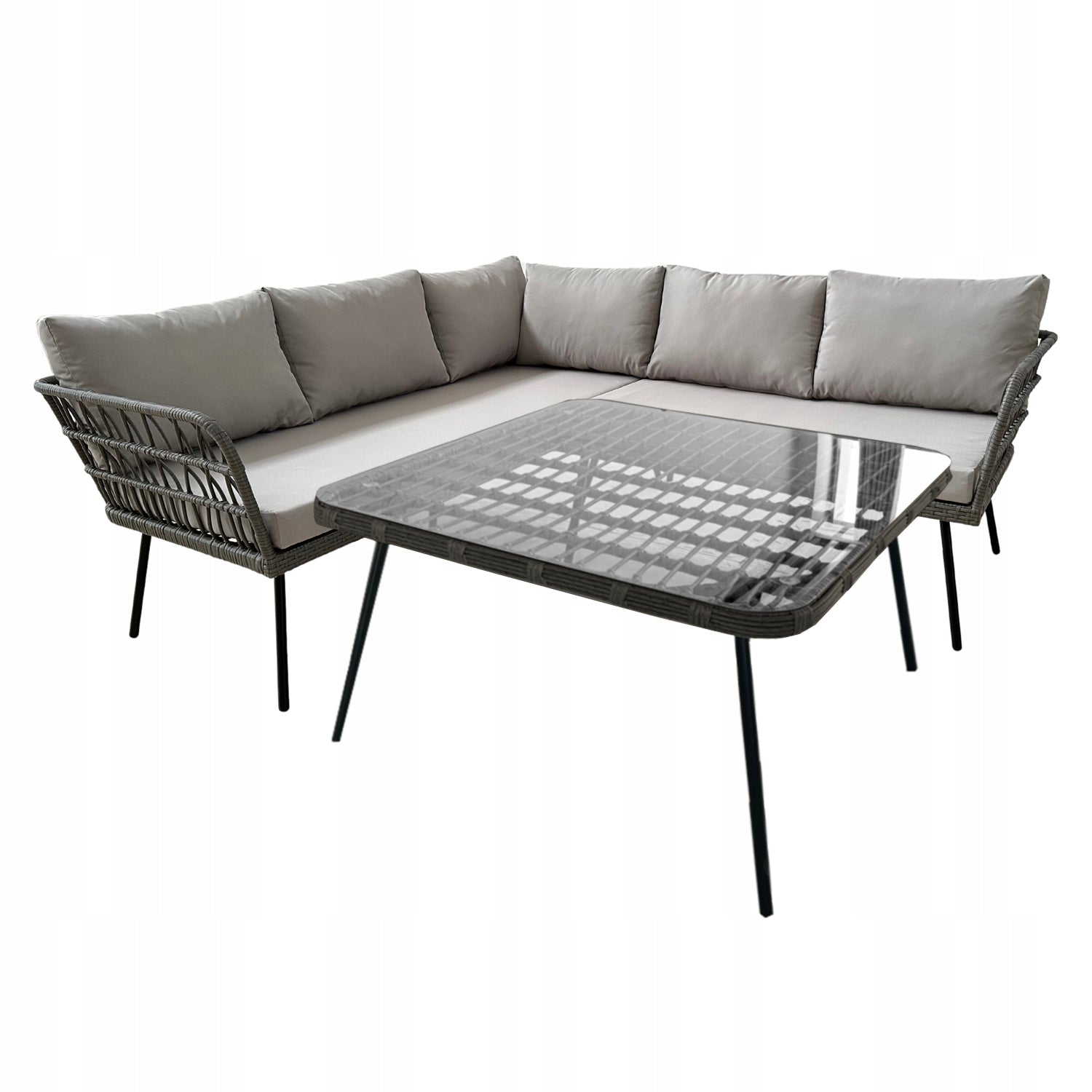 Garden furniture set corner rattan table grey cushions Packaging status original