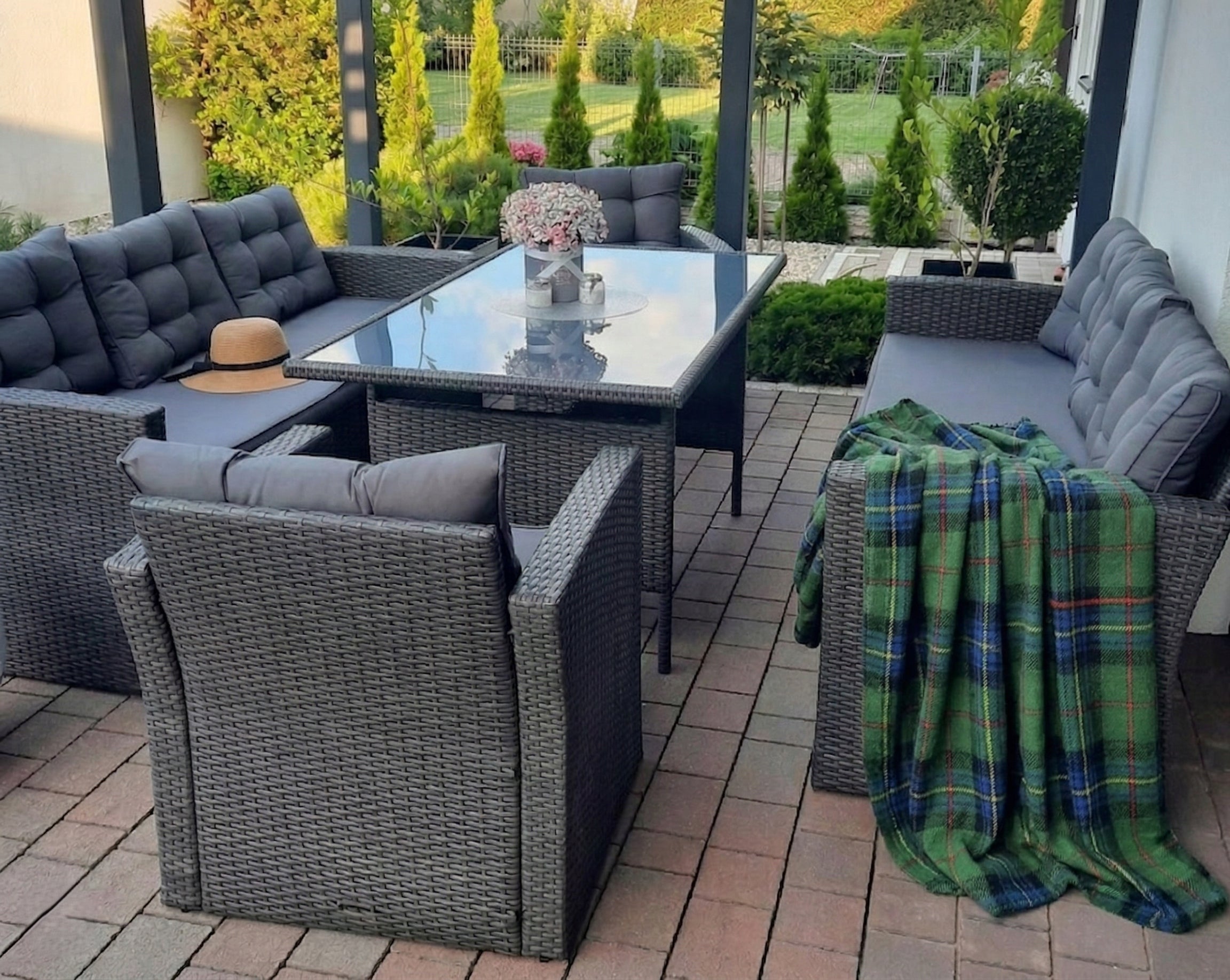 Garden furniture set for 8 people Topiano Grande anthracite rattan Color gray
