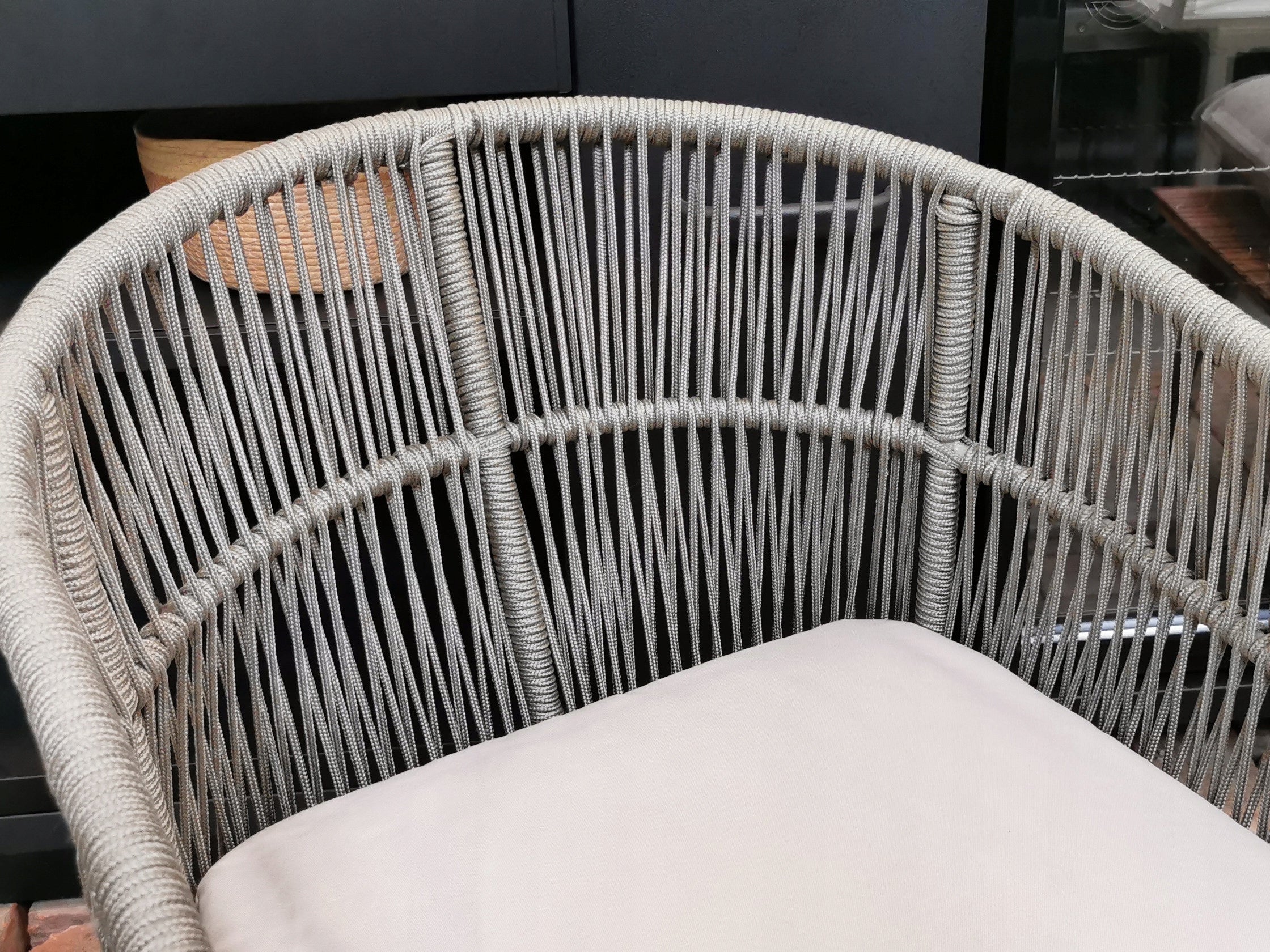 Garden furniture set grey (string, acacia) - sofa + 2 armchairs + table Main material wood