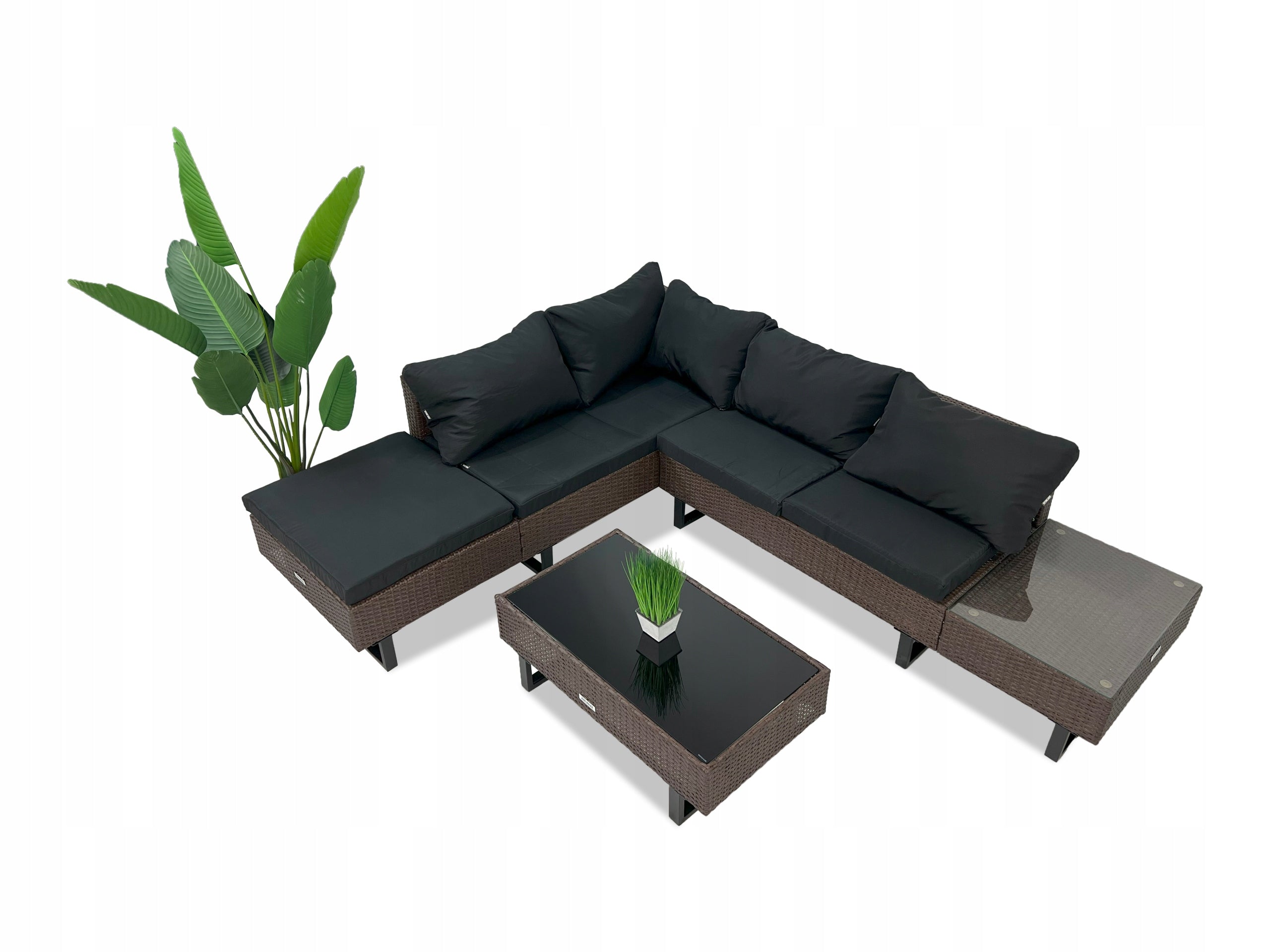 Garden furniture set rattan CORNER Lounge Loft BROWN 3 el. Set contents chair bench corner sofa low coffee table pouf table end table