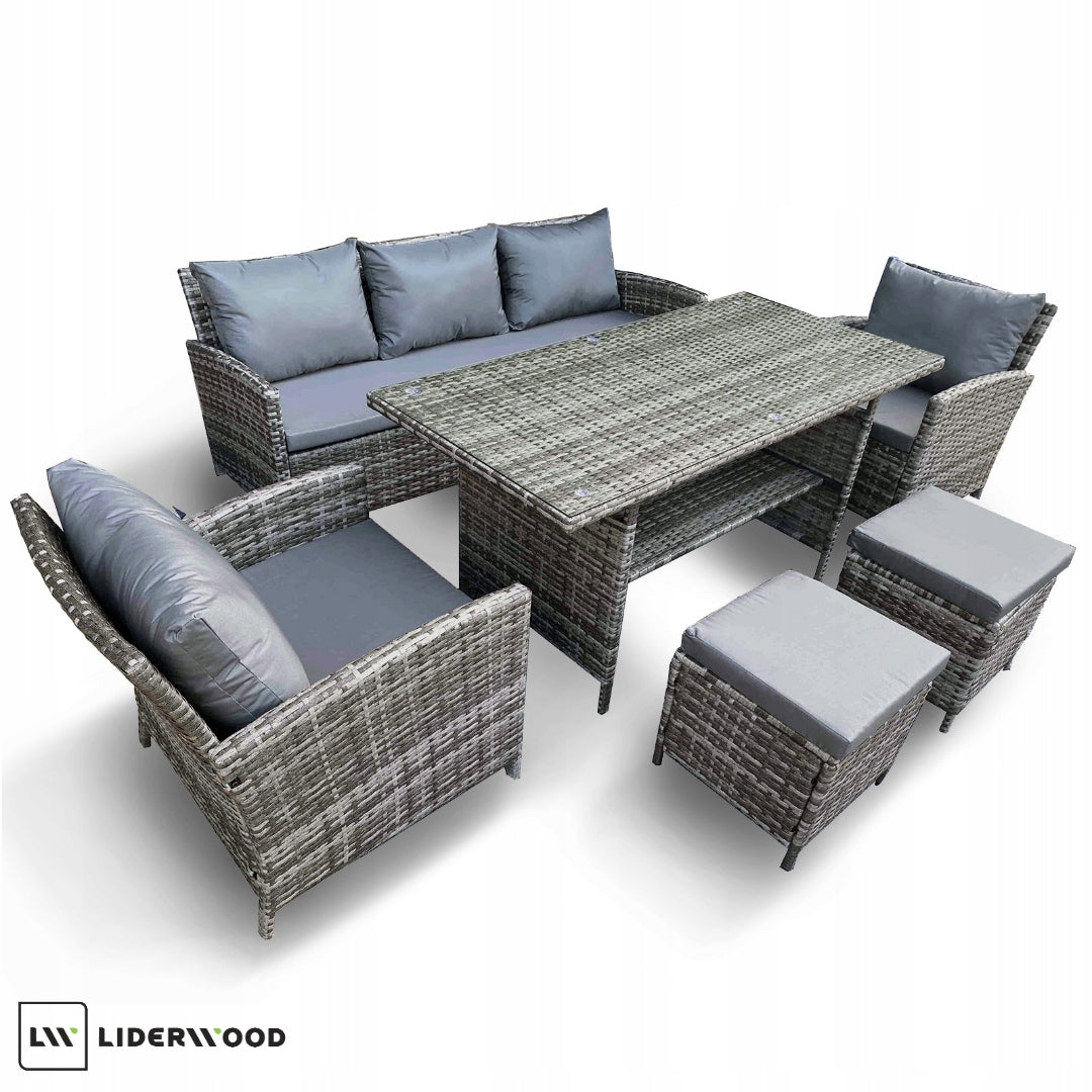 Garden furniture set rattan Liderwood HARMONY grey | 7 people