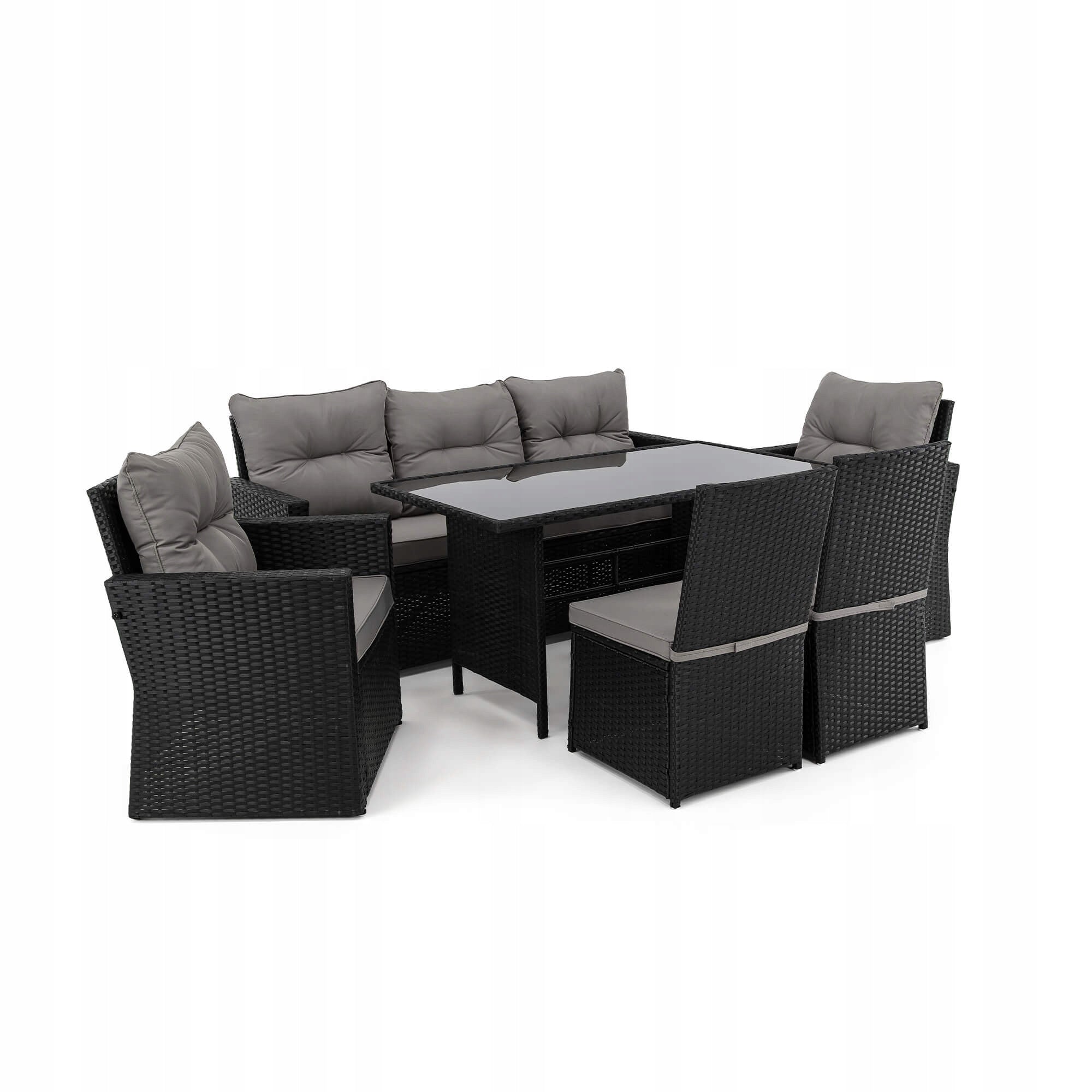 Garden furniture set rattan MONAKO XL black cushions grey Main material synthetic rattan