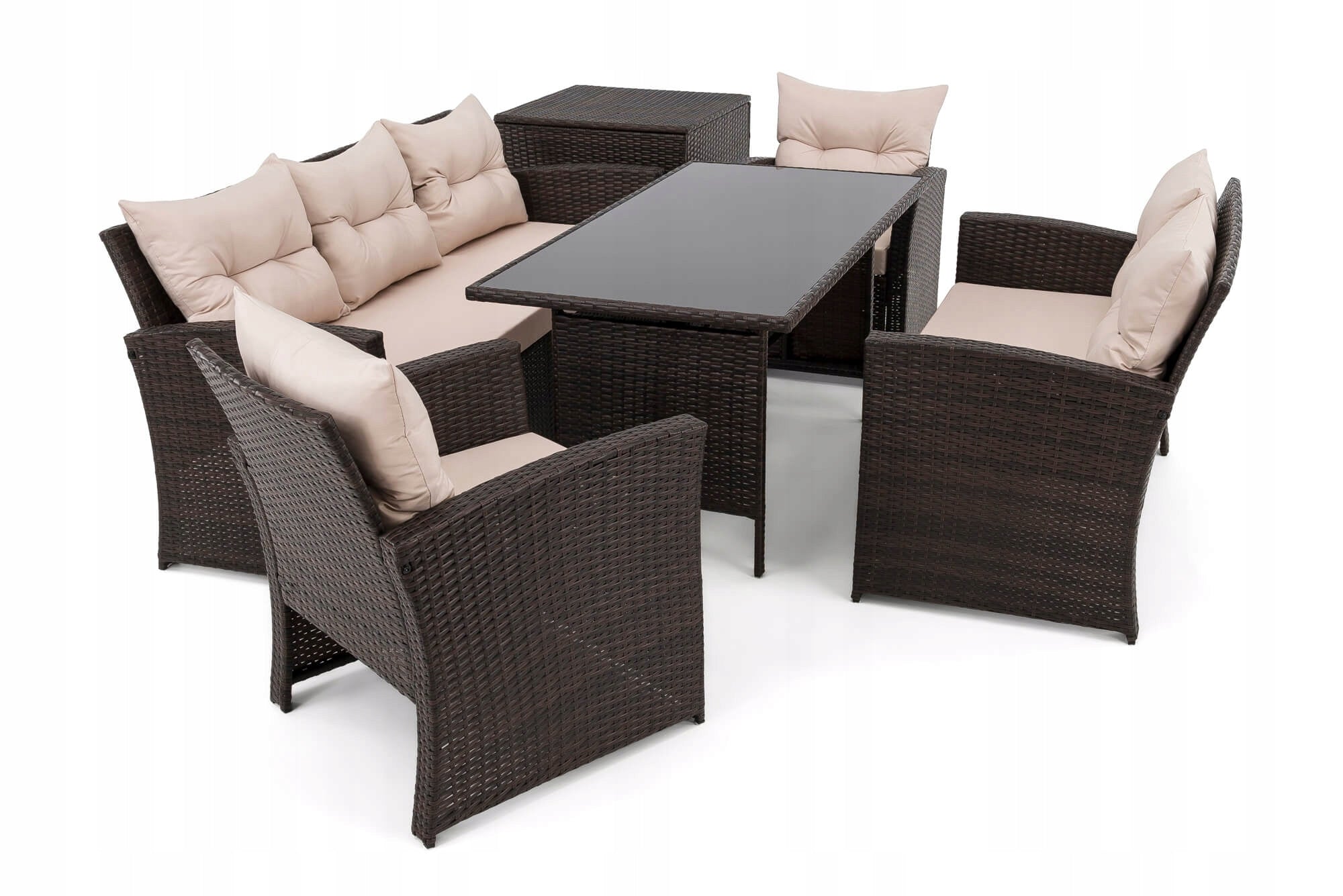 Garden furniture set rattan Marseille BIG brown cushions beige Color brown
